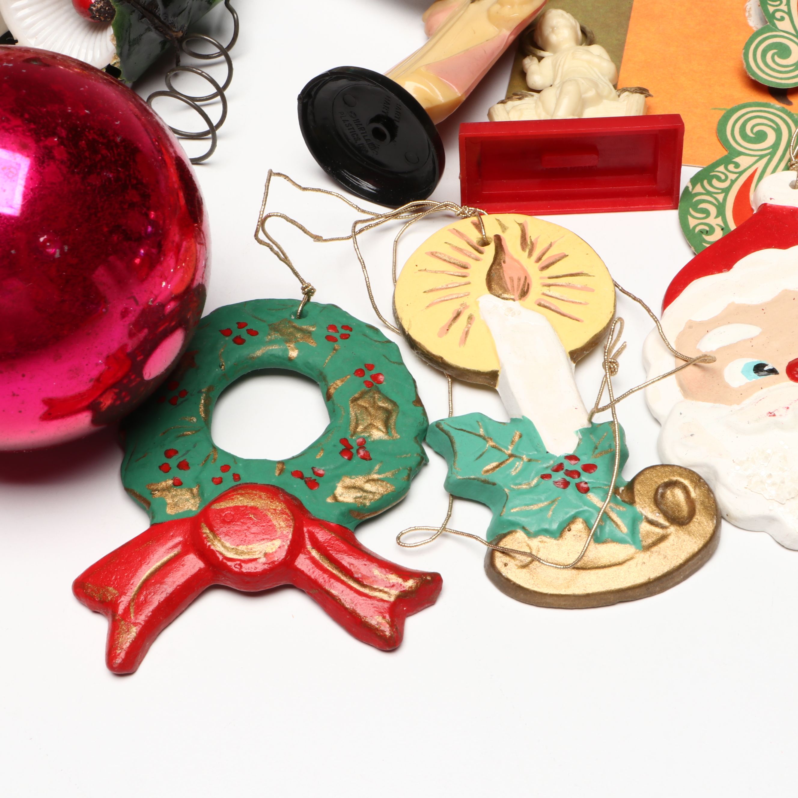 Vintage Mercury Glass Ornaments and Christmas Ephemera, Mid to Late 20th Century