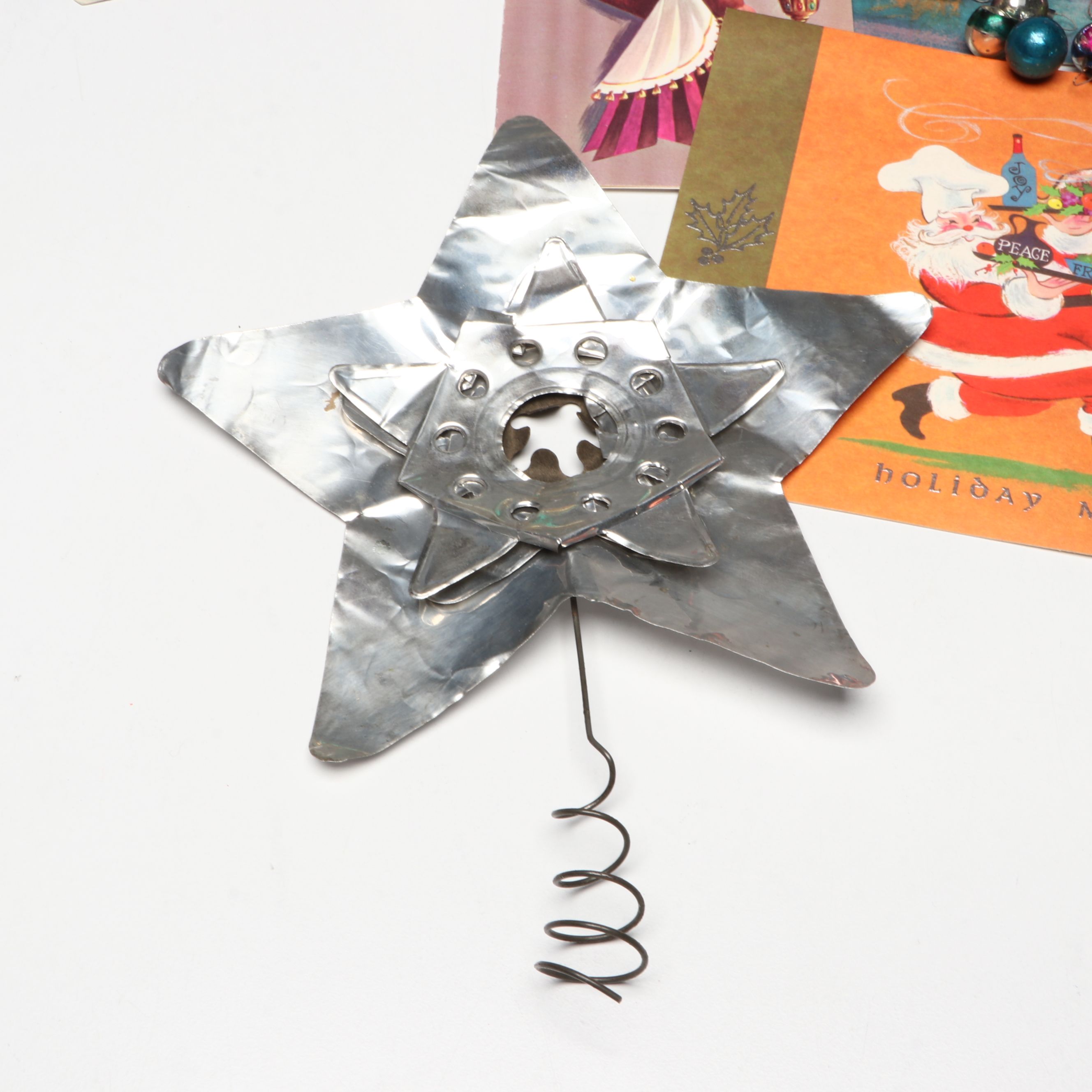 Vintage Mercury Glass Ornaments and Christmas Ephemera, Mid to Late 20th Century