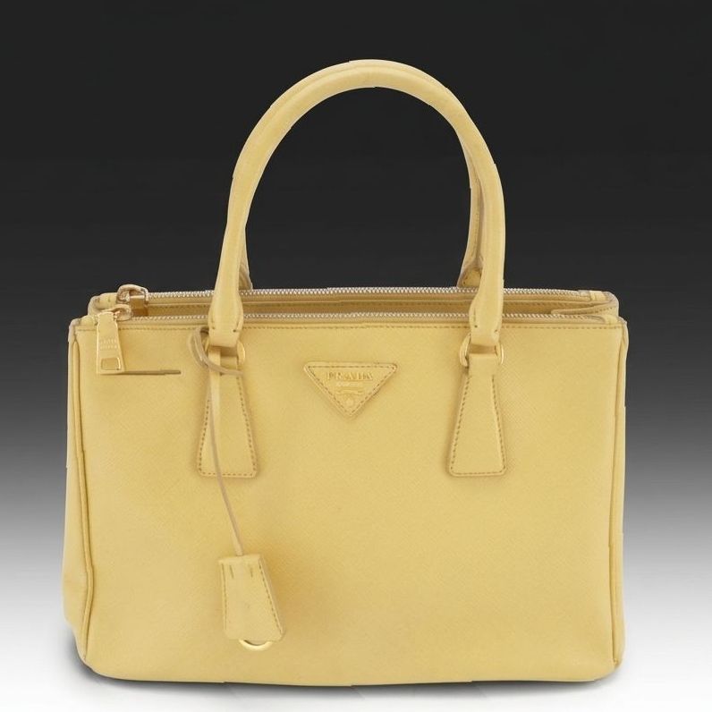 Prada Double Zip Galleria Two-Way Tote Bag in Yellow Saffiano Leather