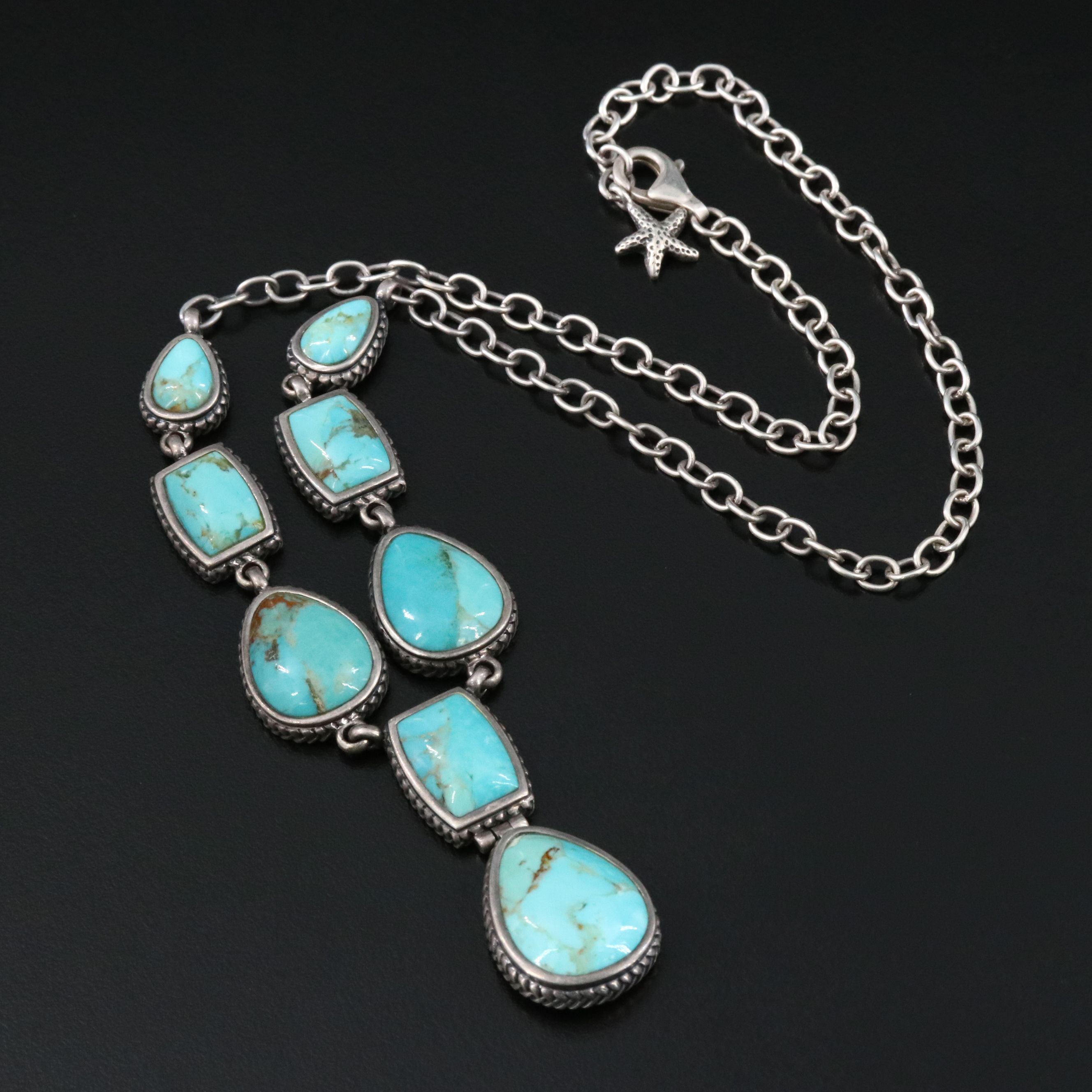 Barse Sterling Turquoise Lariat Necklace