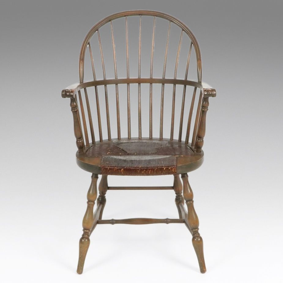 Karpen Sack-Back Windsor Style Armchair with Inset Rush Seat, Early 20th Century