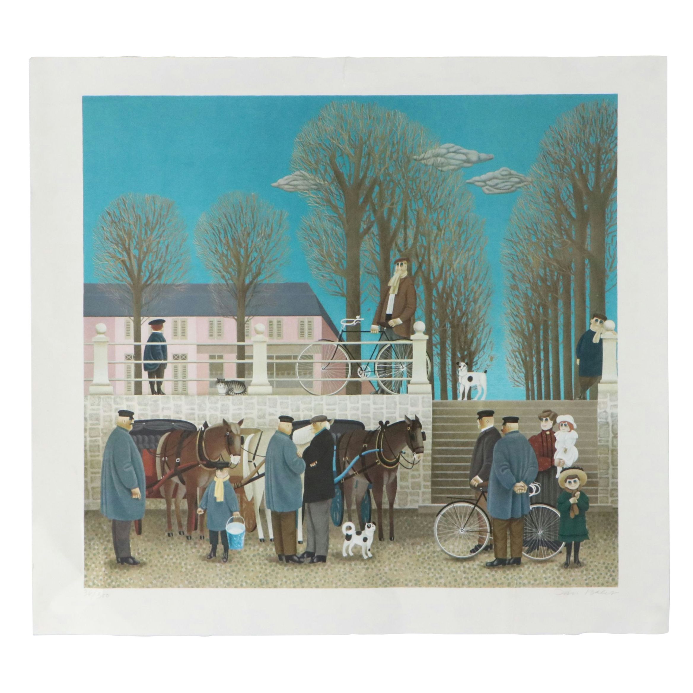 Jan Balet Lithograph "Village Gathering"