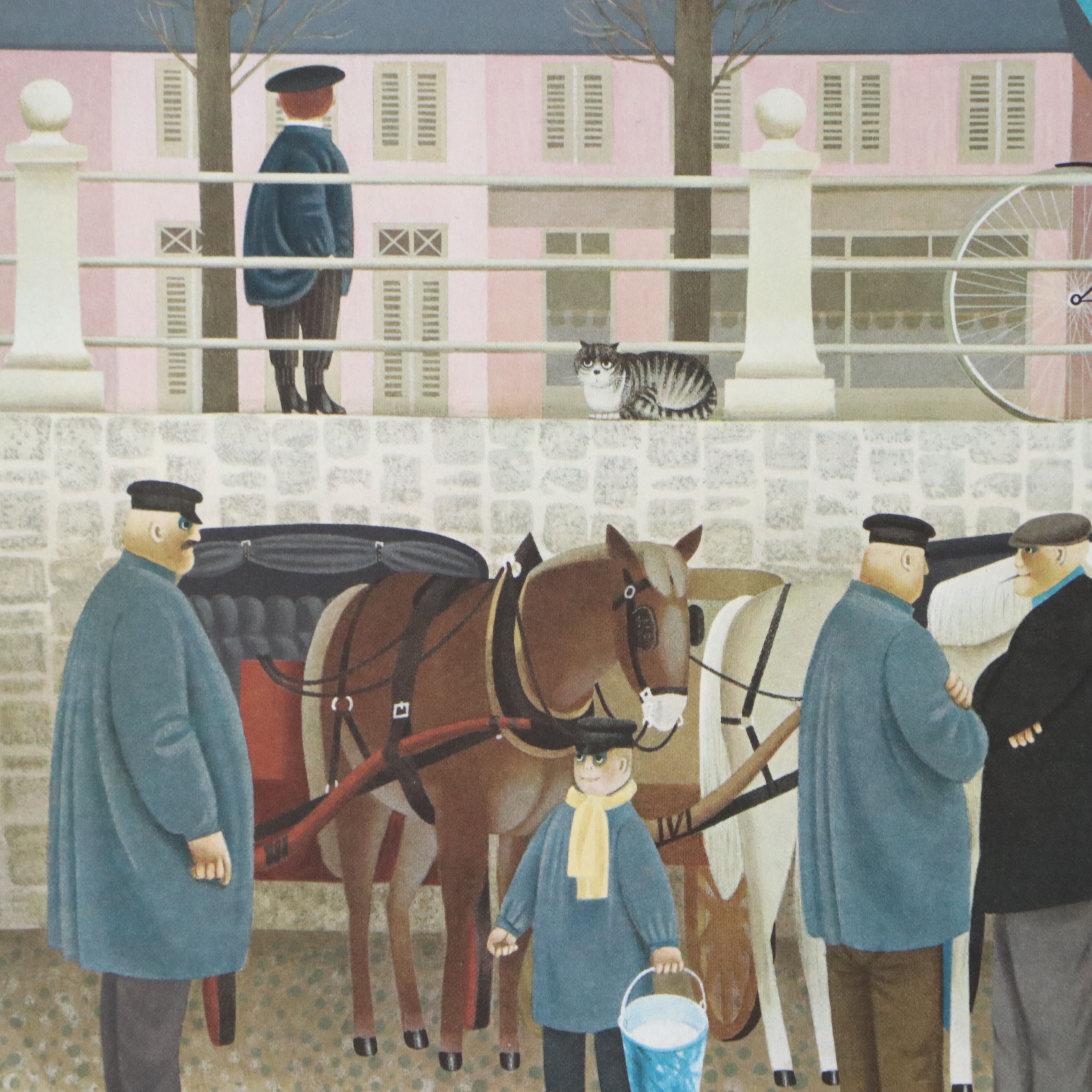 Jan Balet Lithograph "Village Gathering"