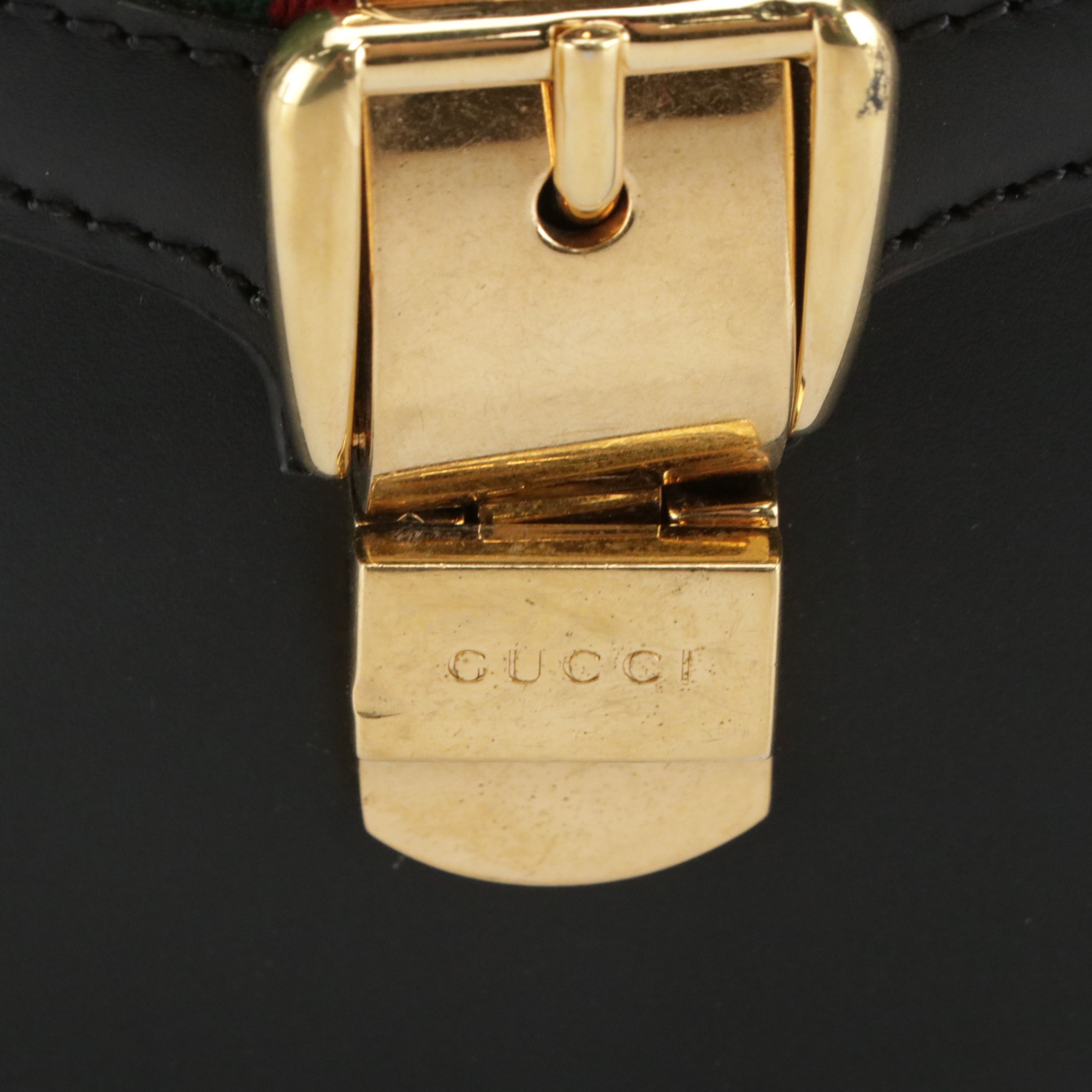 Gucci Sylvie Mini Black Leather Top Handle Convertible Bag