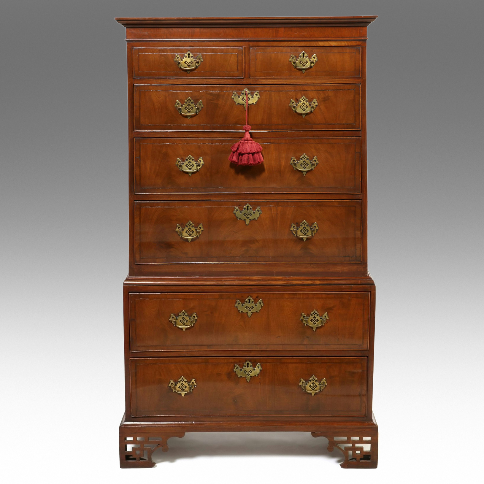 George III Style Mahogany Chest-on-Chest with Chinese Chippendale Base, 19th C.