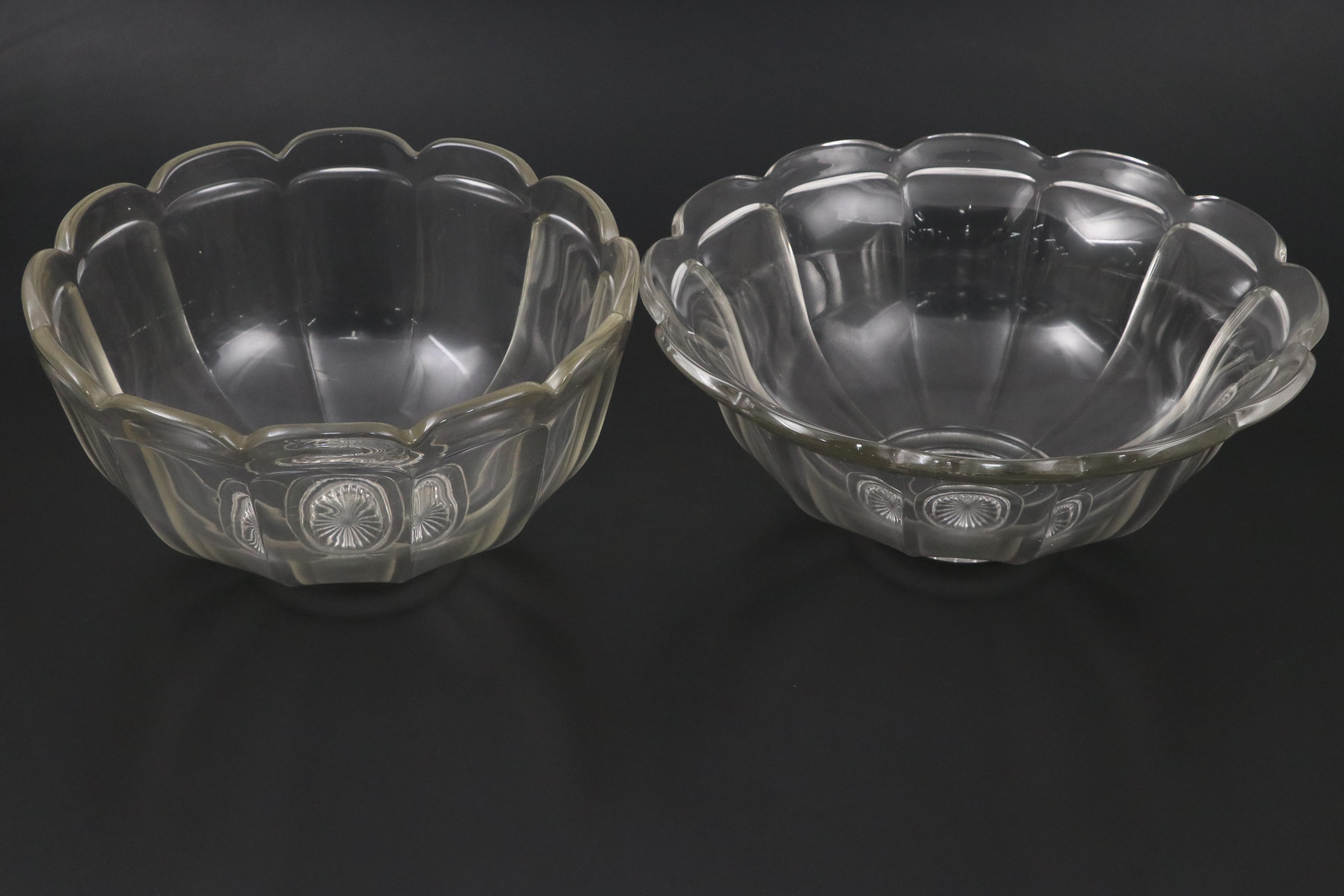 Glass Punch Bowls and Cups with Ladles, Mid to Late 20th Century