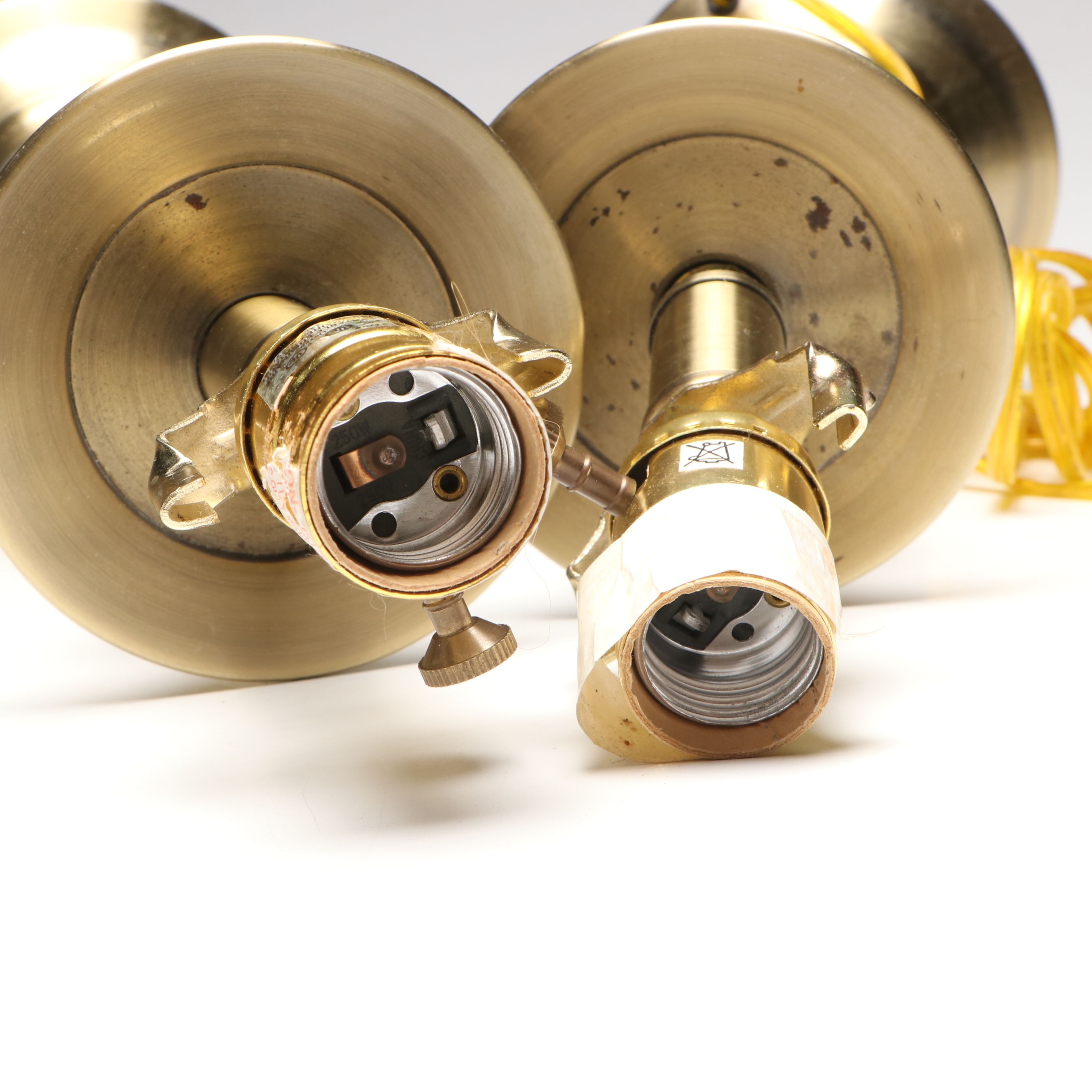 Pair of Stiffel Candlestick Form Brushed Brass Table Lamps