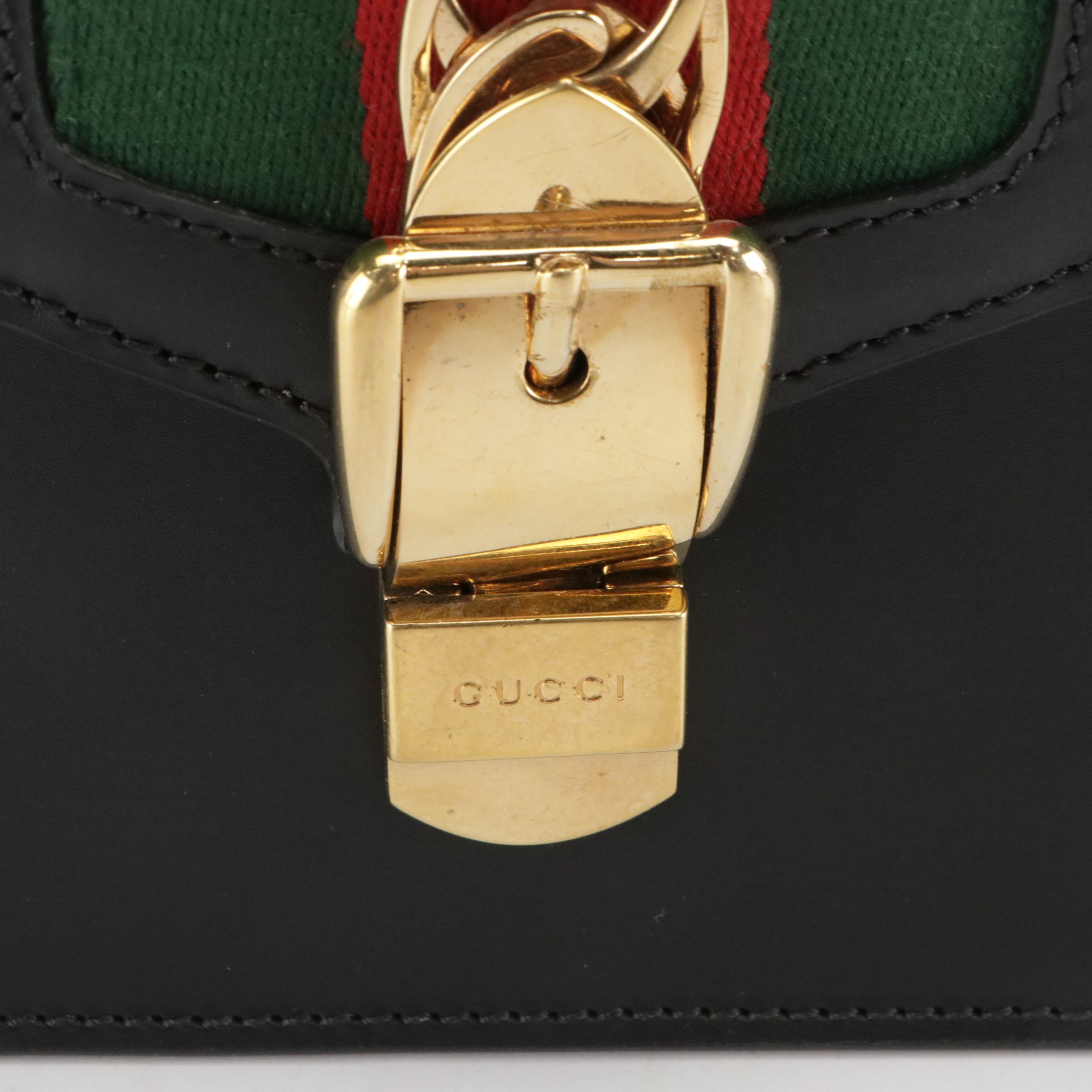 Gucci Sylvie Mini Black Leather Top Handle Convertible Bag