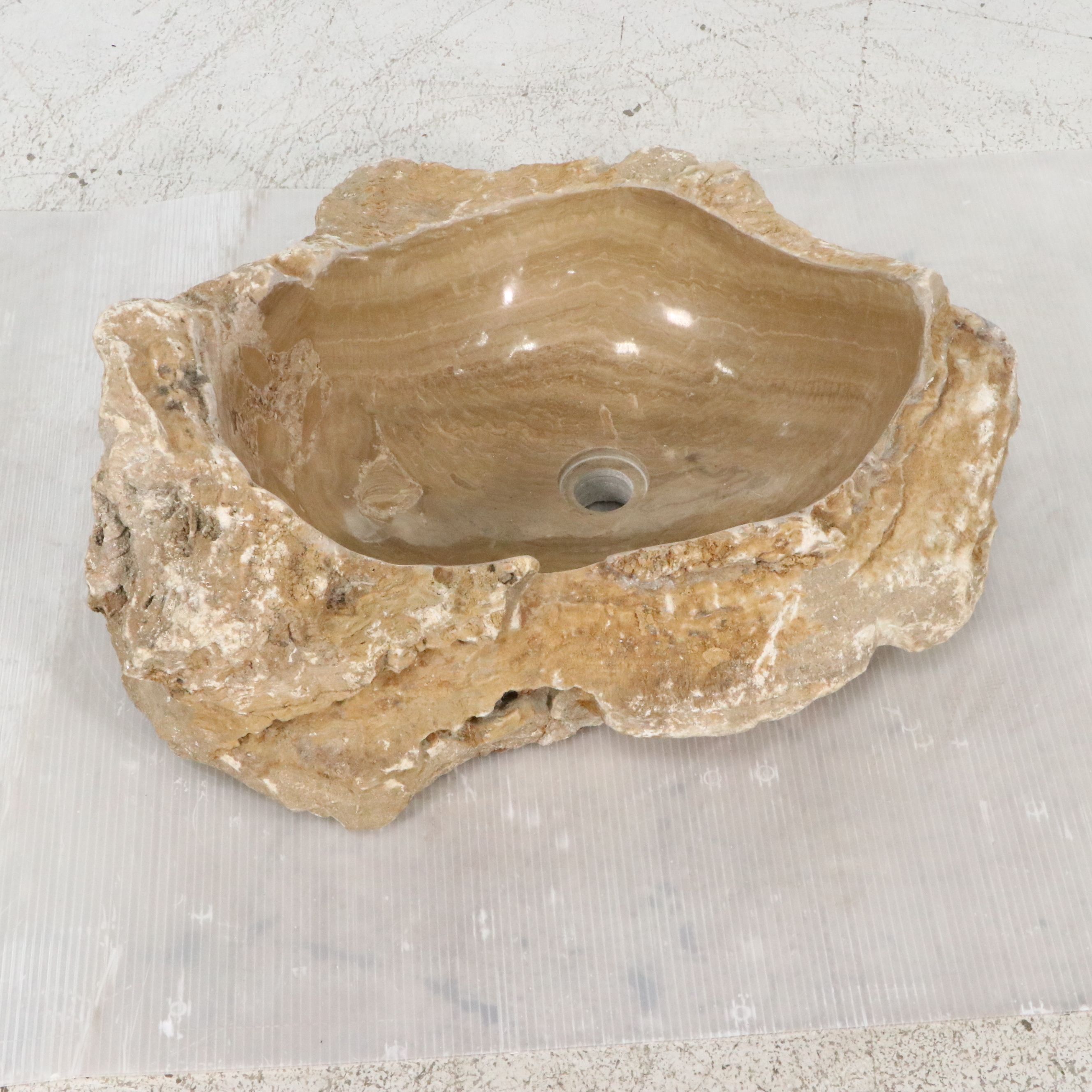 Natural Edge Carved Calcite Marble Sink Bowl