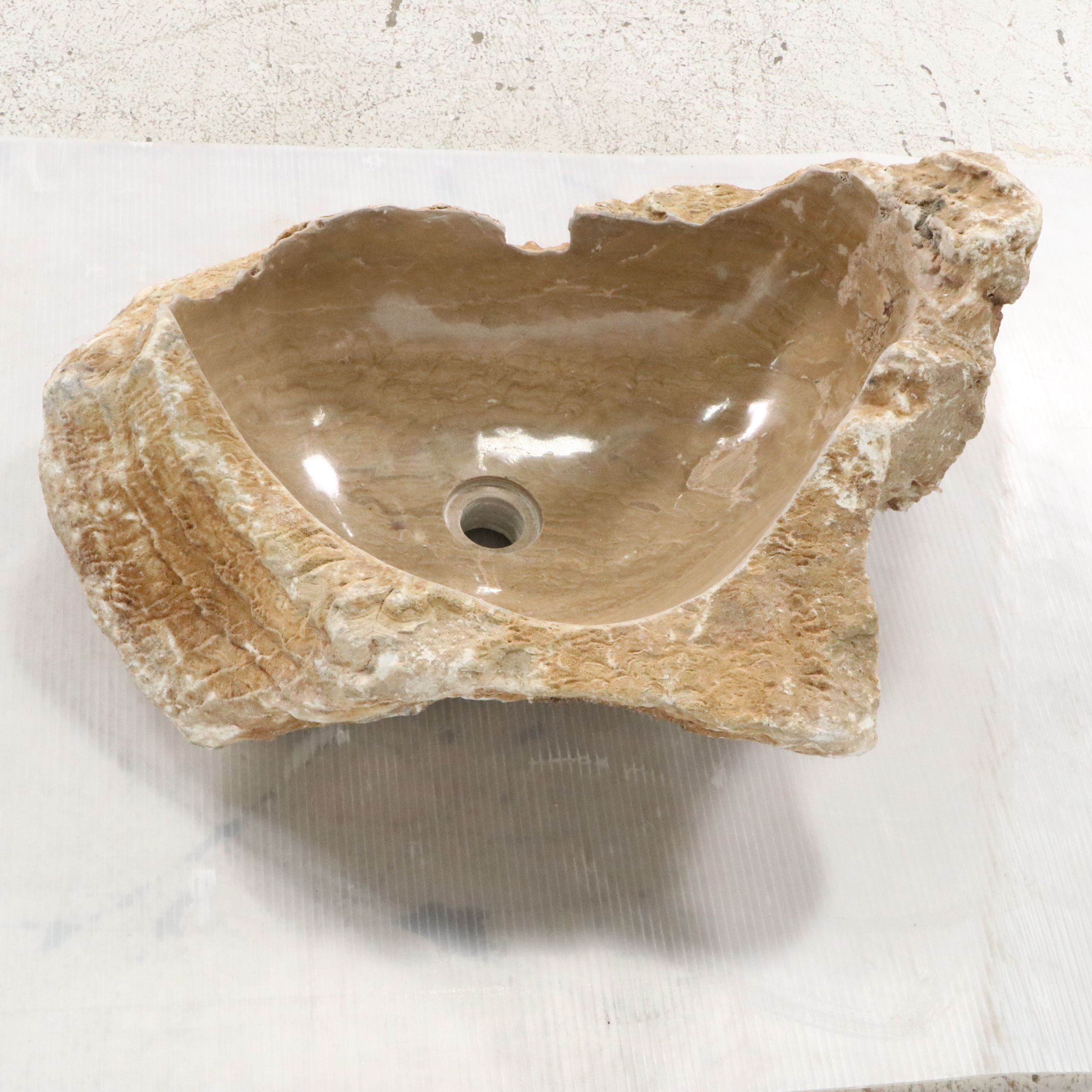 Natural Edge Carved Calcite Marble Sink Bowl
