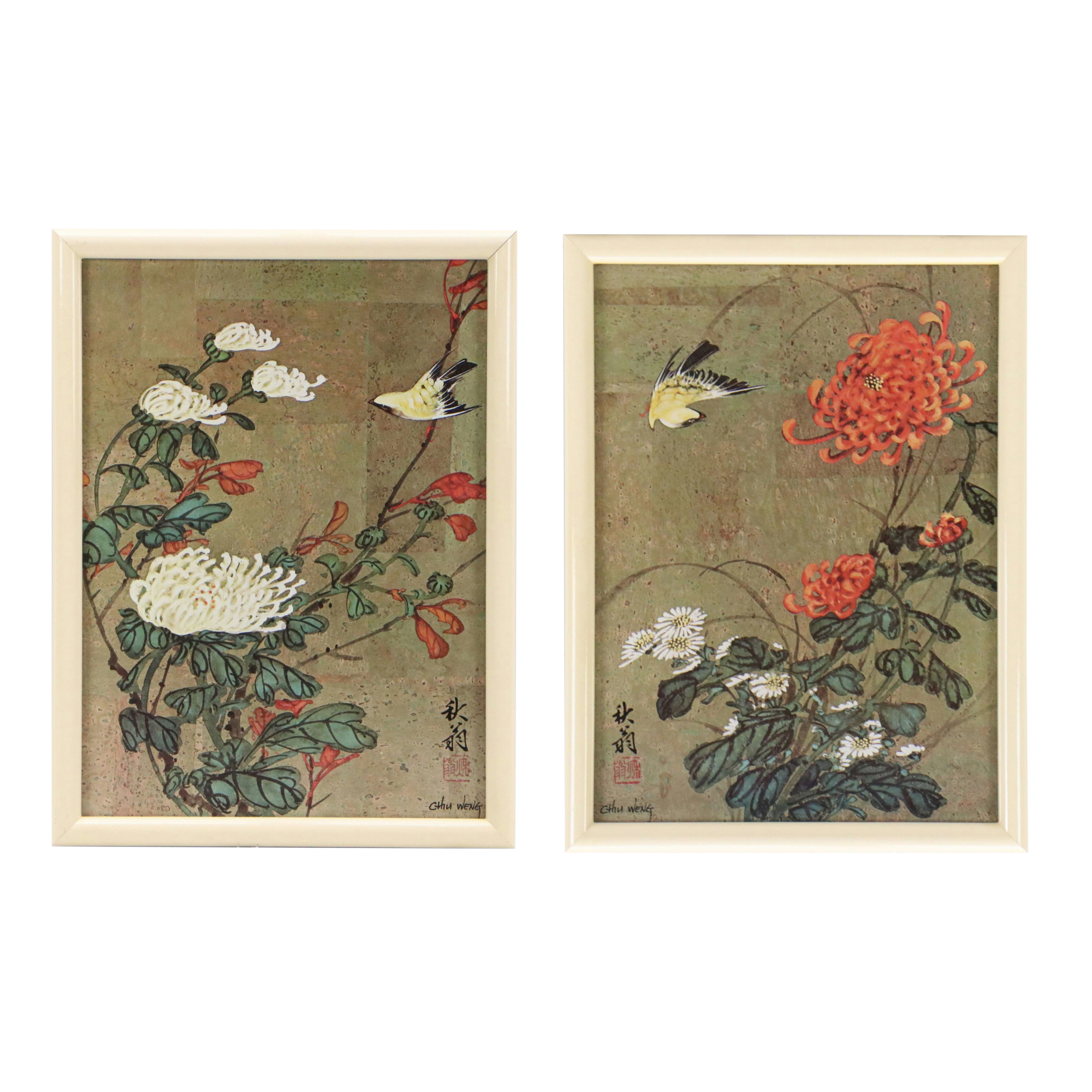 Offset Lithographs After Chiu Weng "Orange Chrysanthemum" and Other