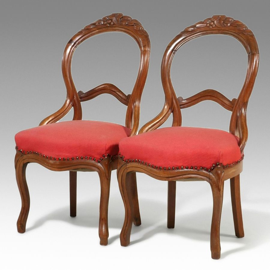 Pair of Victorian Rococo Revival Walnut Balloon-Back Side Chairs, Late 19th C.