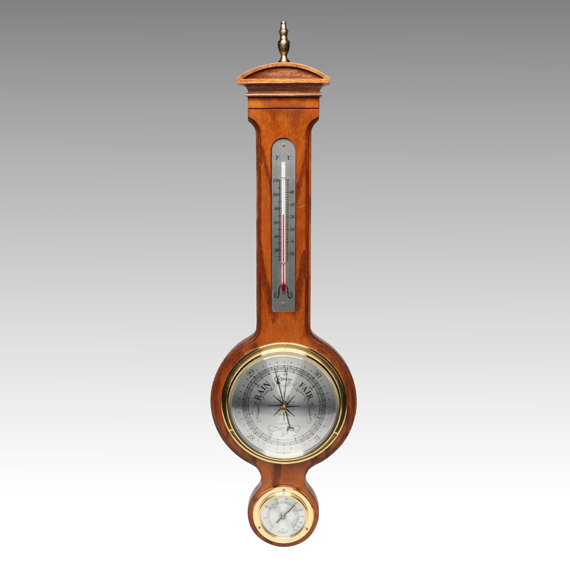 Howard Miller Wood Wall Mount Banjo Weather Station, Late 20th C.