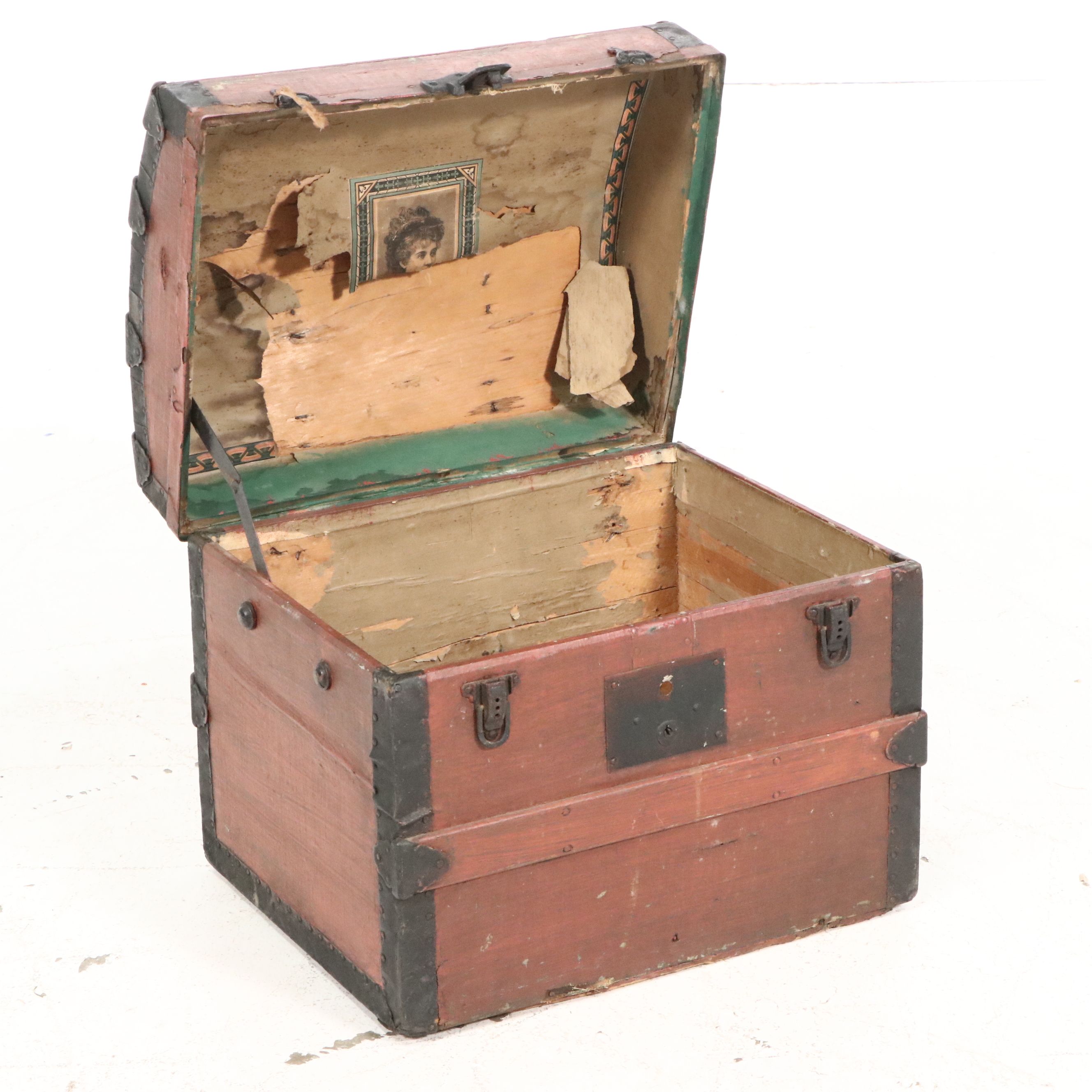Victorian Flat-Top Steamer Trunk with Iron Strapping, Late 19th Century