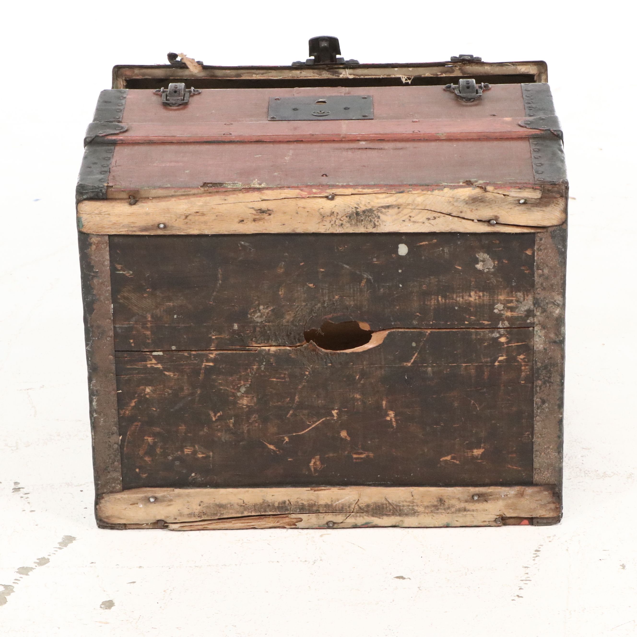 Victorian Flat-Top Steamer Trunk with Iron Strapping, Late 19th Century