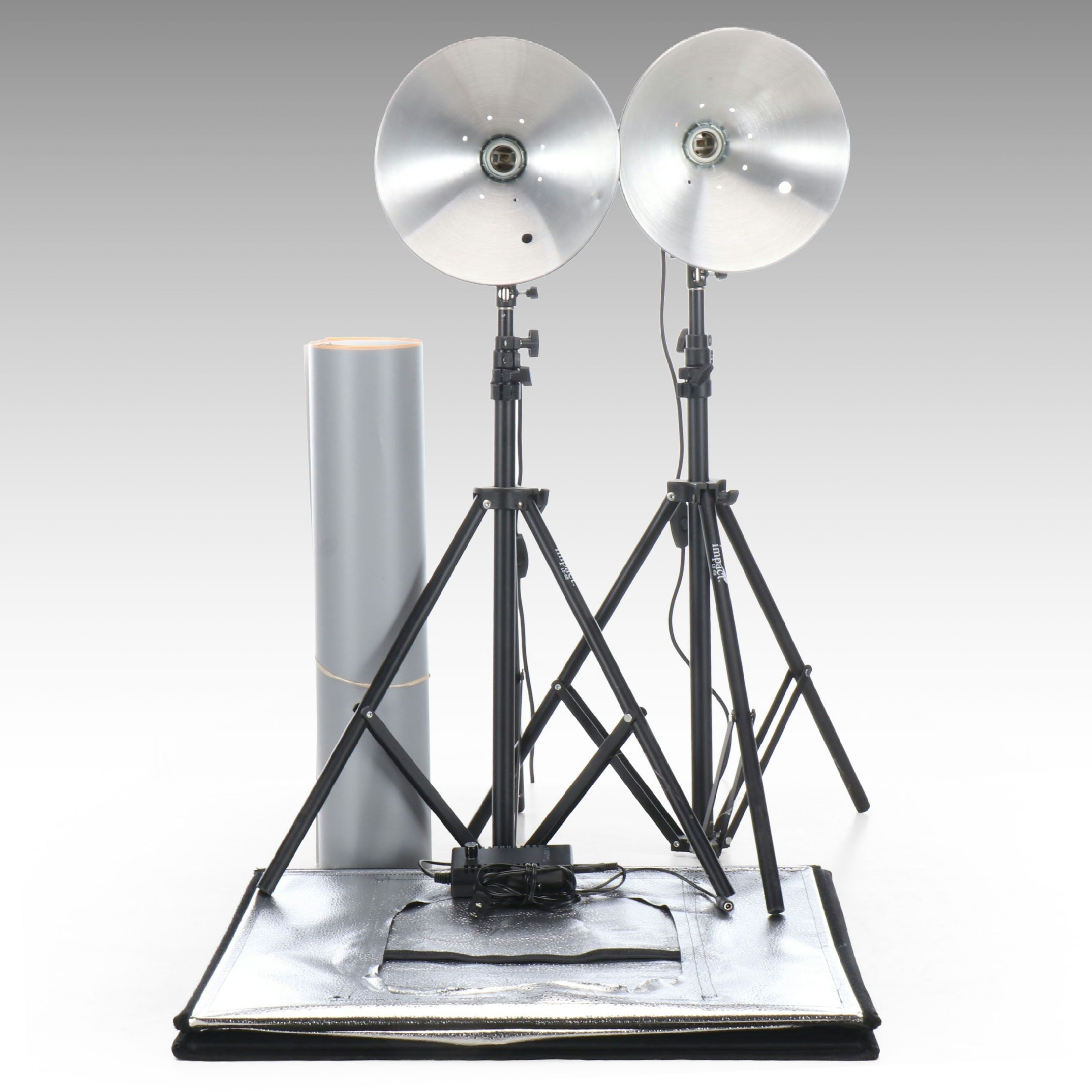 Pair of Impact SP-UM Photo Lights with Photo Tent and Backdrop Roll