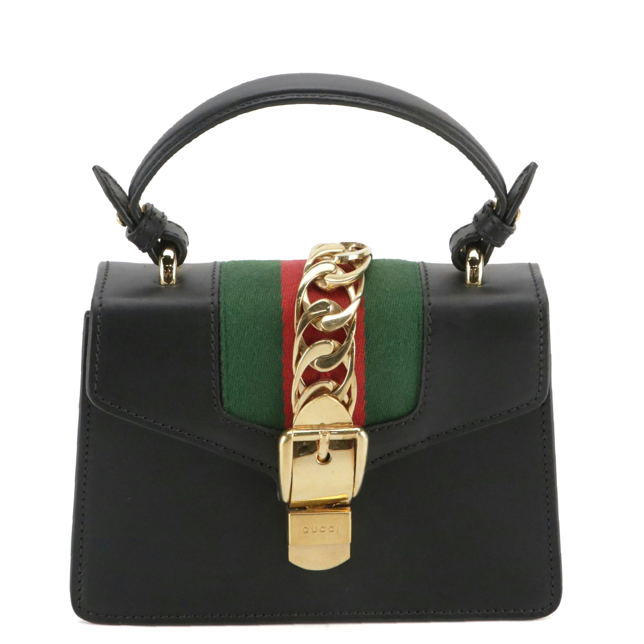 Gucci Sylvie Mini Black Leather Top Handle Convertible Bag