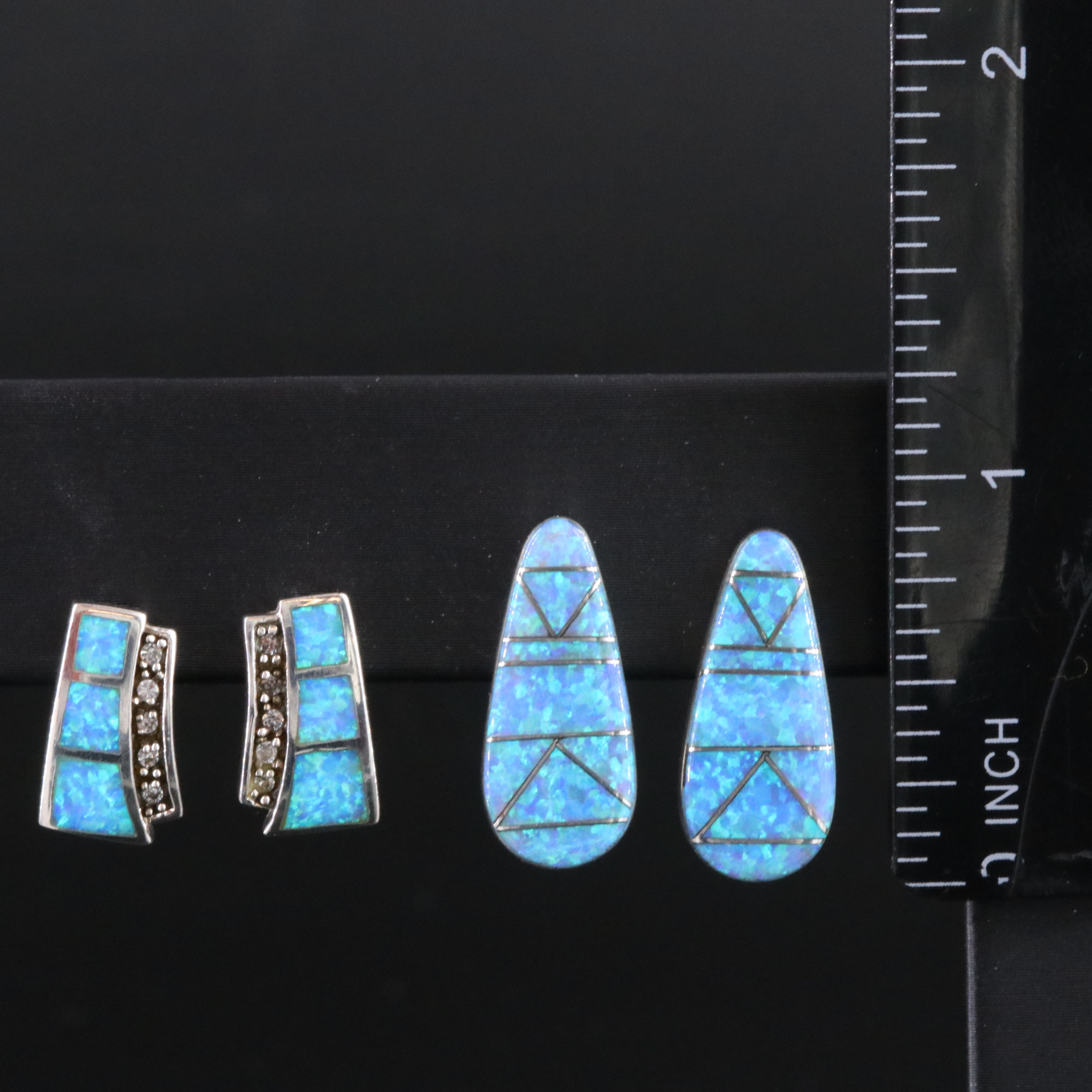 Sterling Opal and CZ Earrings