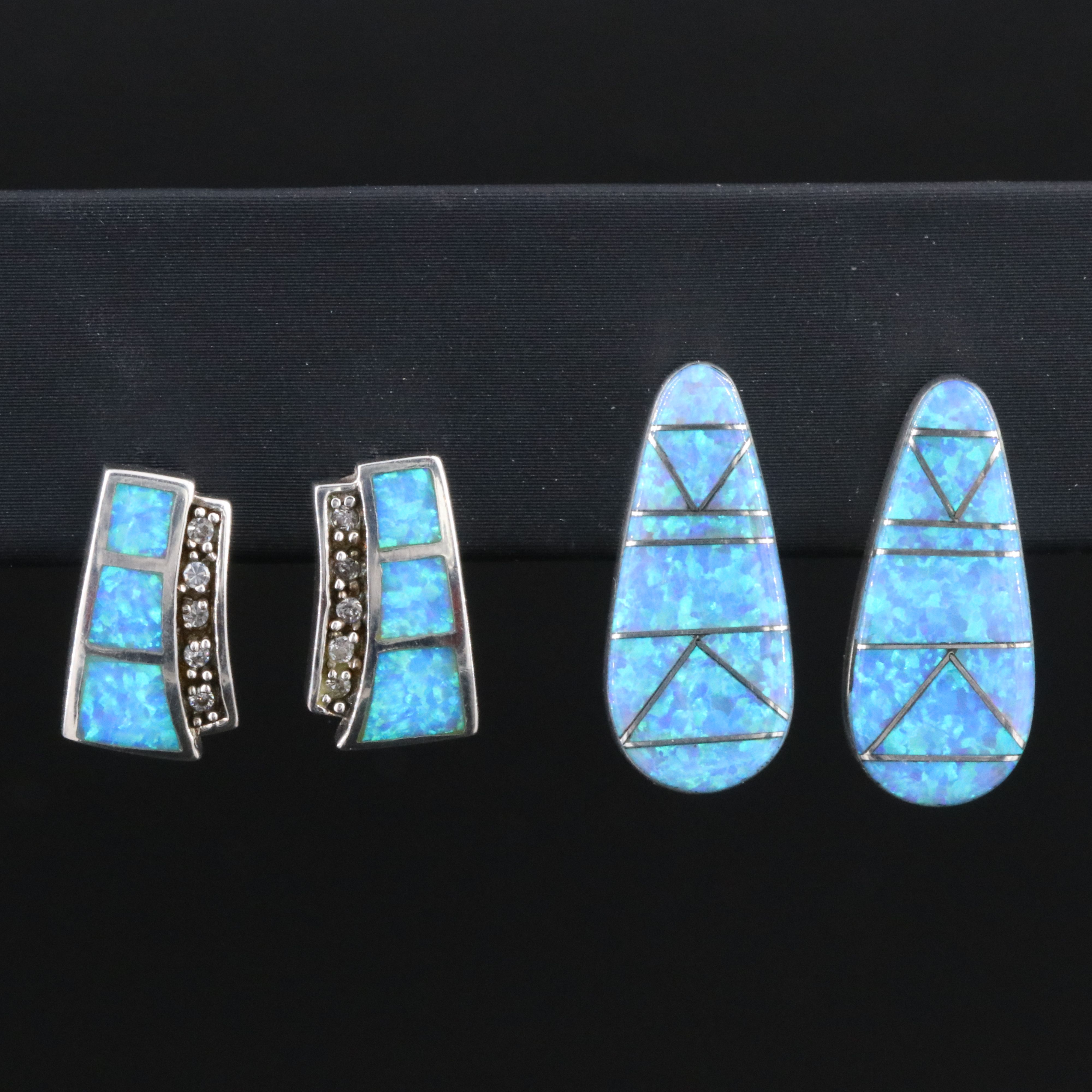 Sterling Opal and CZ Earrings