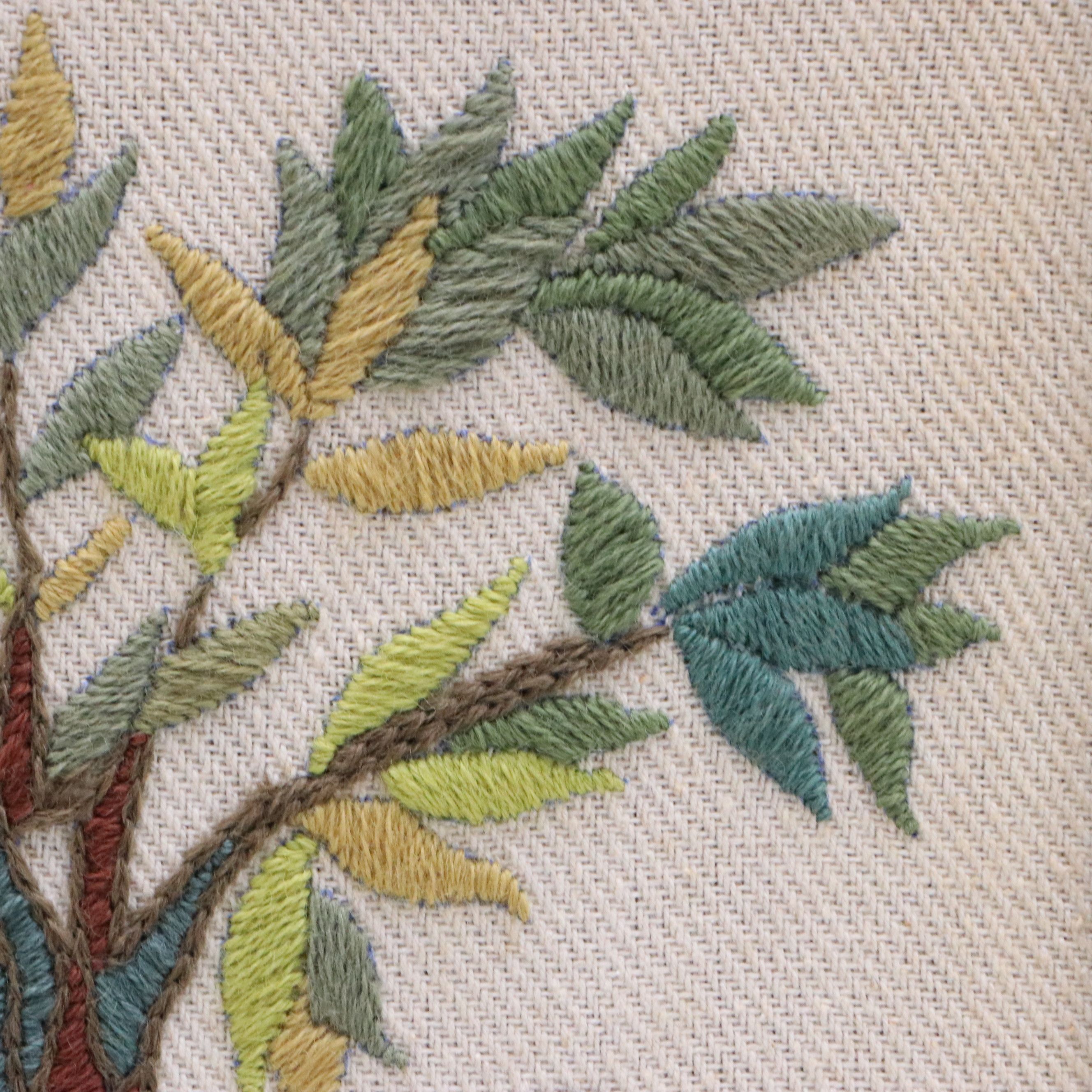 Embroidered Yarn Panel of Owls in Tree, 1973