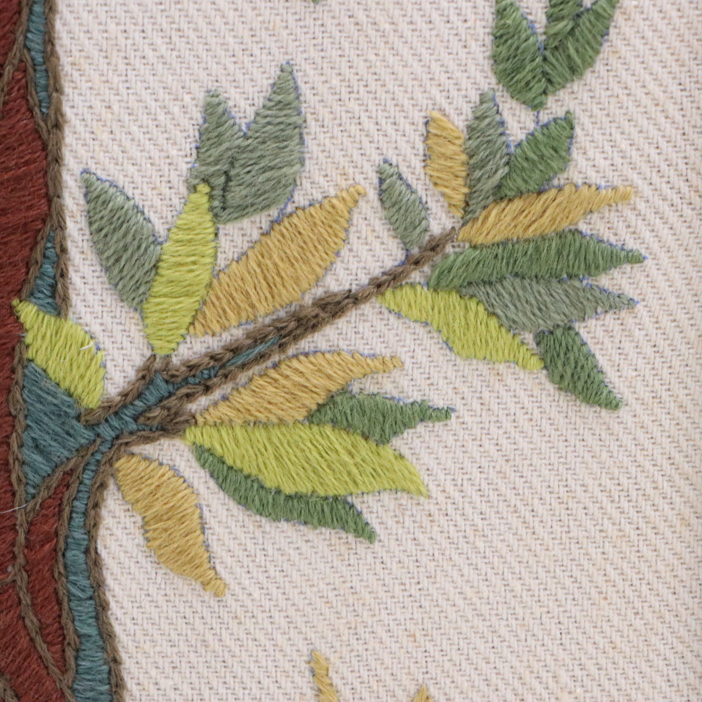 Embroidered Yarn Panel of Owls in Tree, 1973