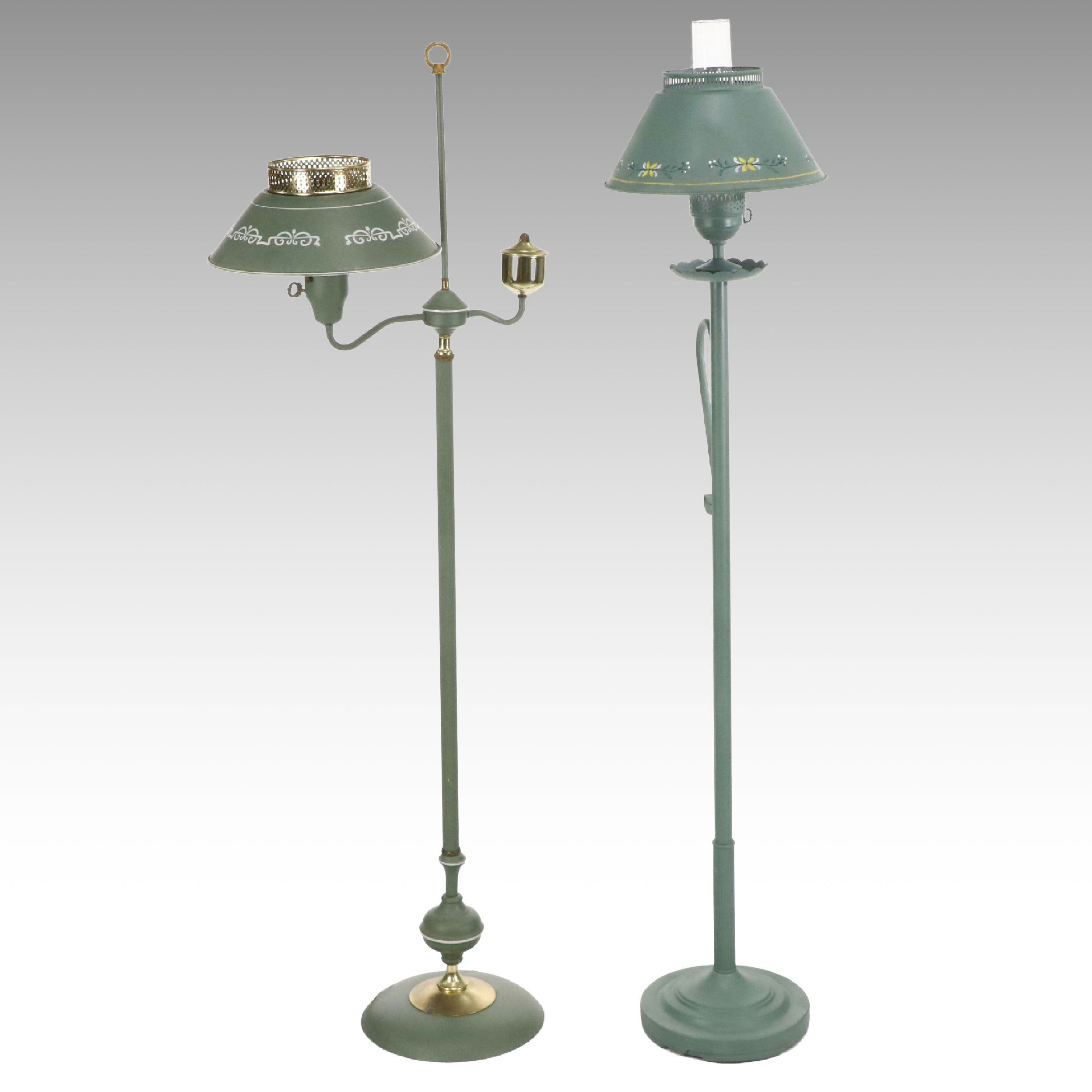 Vintage Floral Green Toleware Floor Lamps