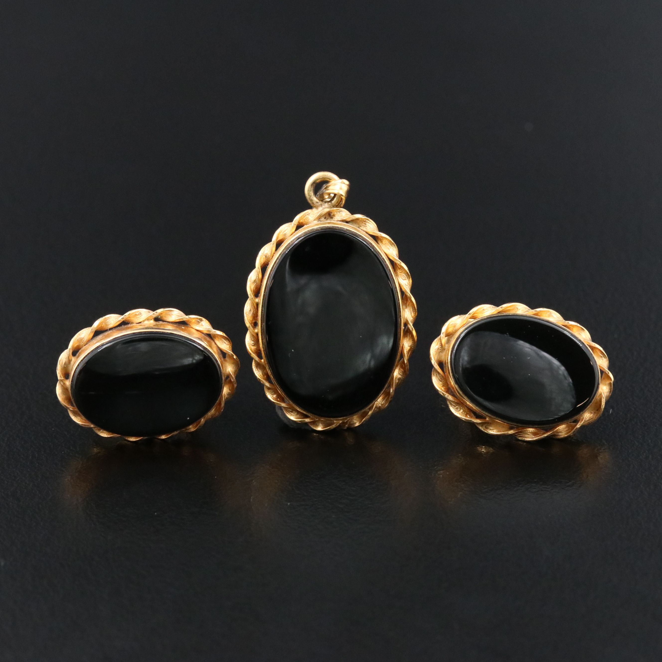 Van Dell Gold-Filled Black Onyx Earrings and Pendant Set