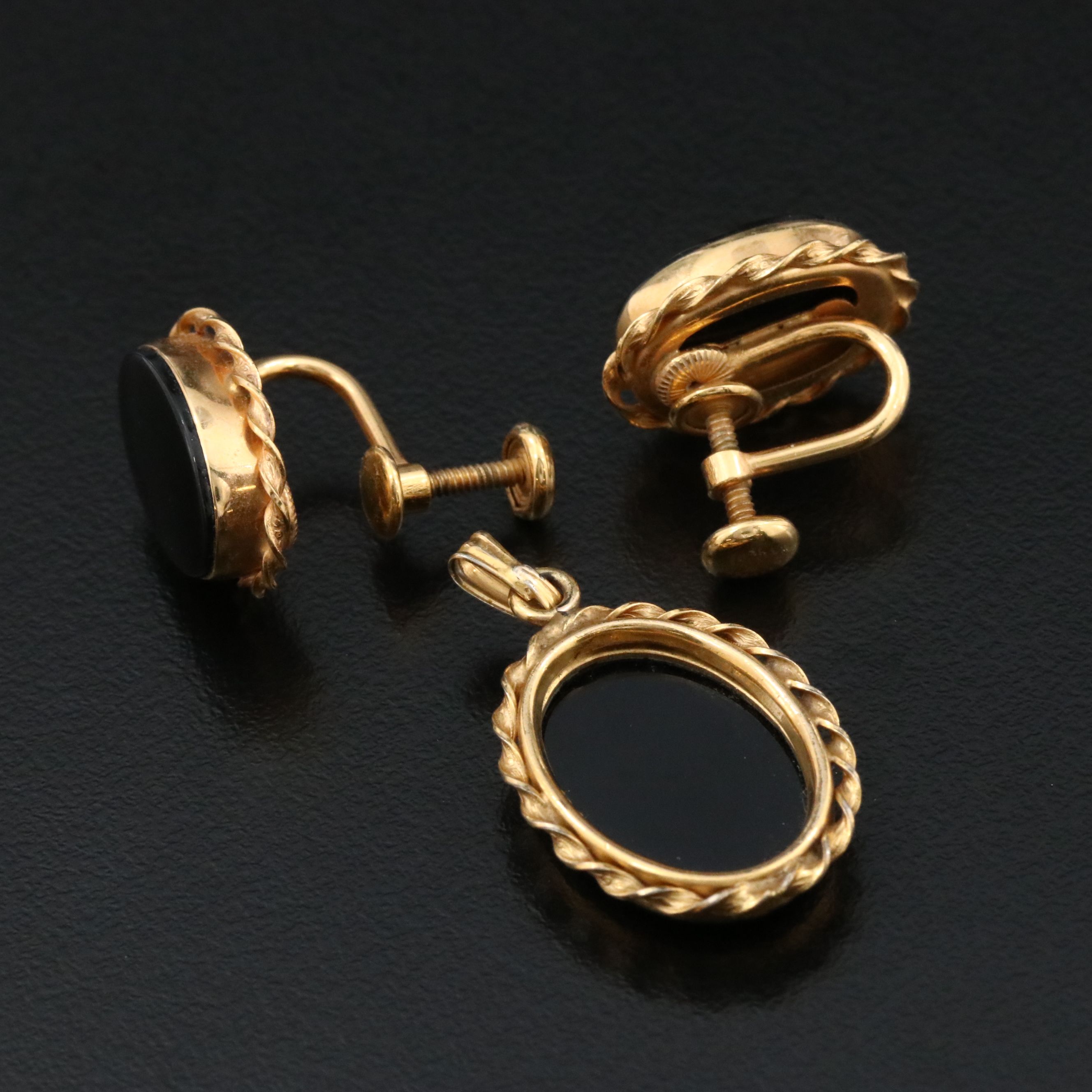 Van Dell Gold-Filled Black Onyx Earrings and Pendant Set
