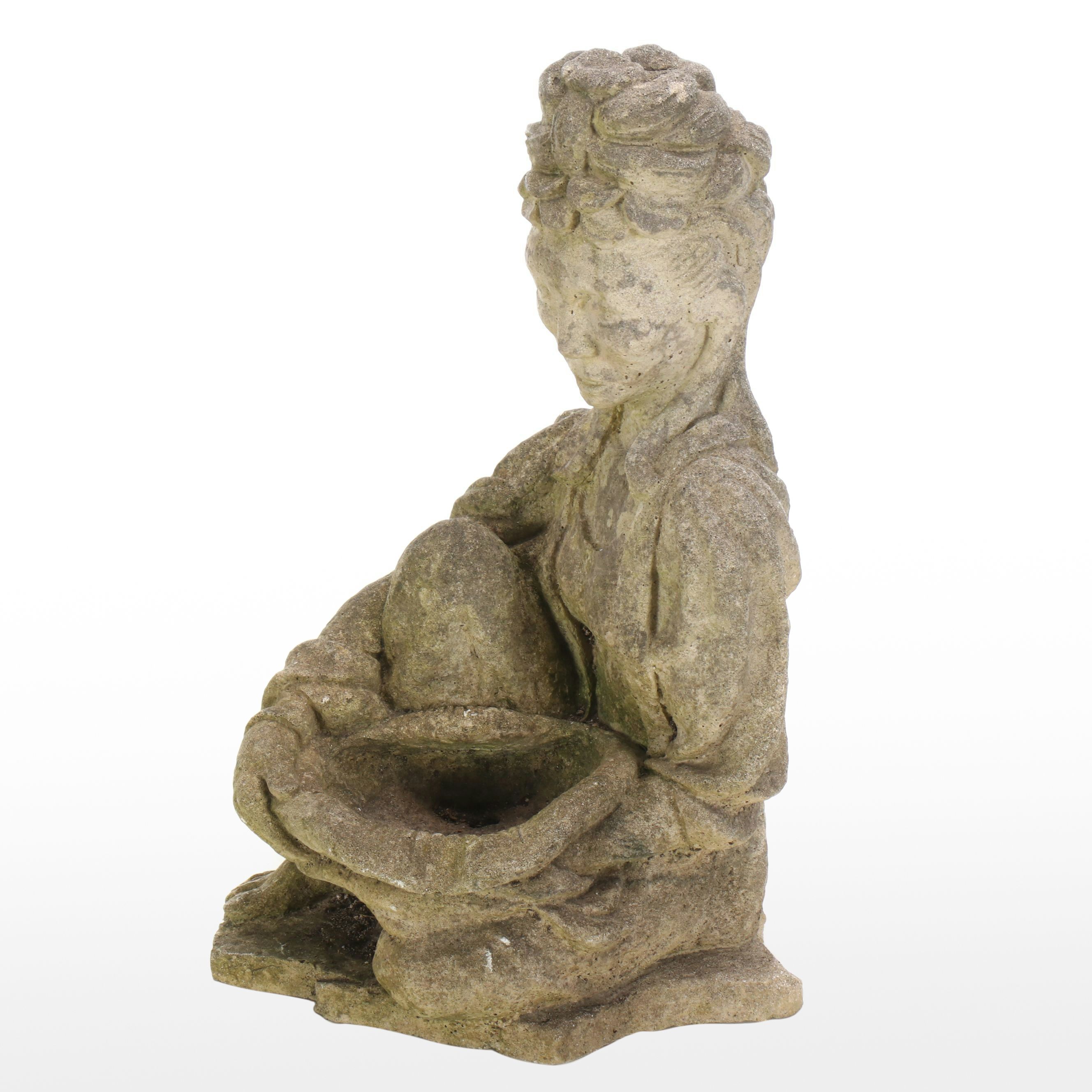 Woman with Basin Cast Concrete Garden Sculpture