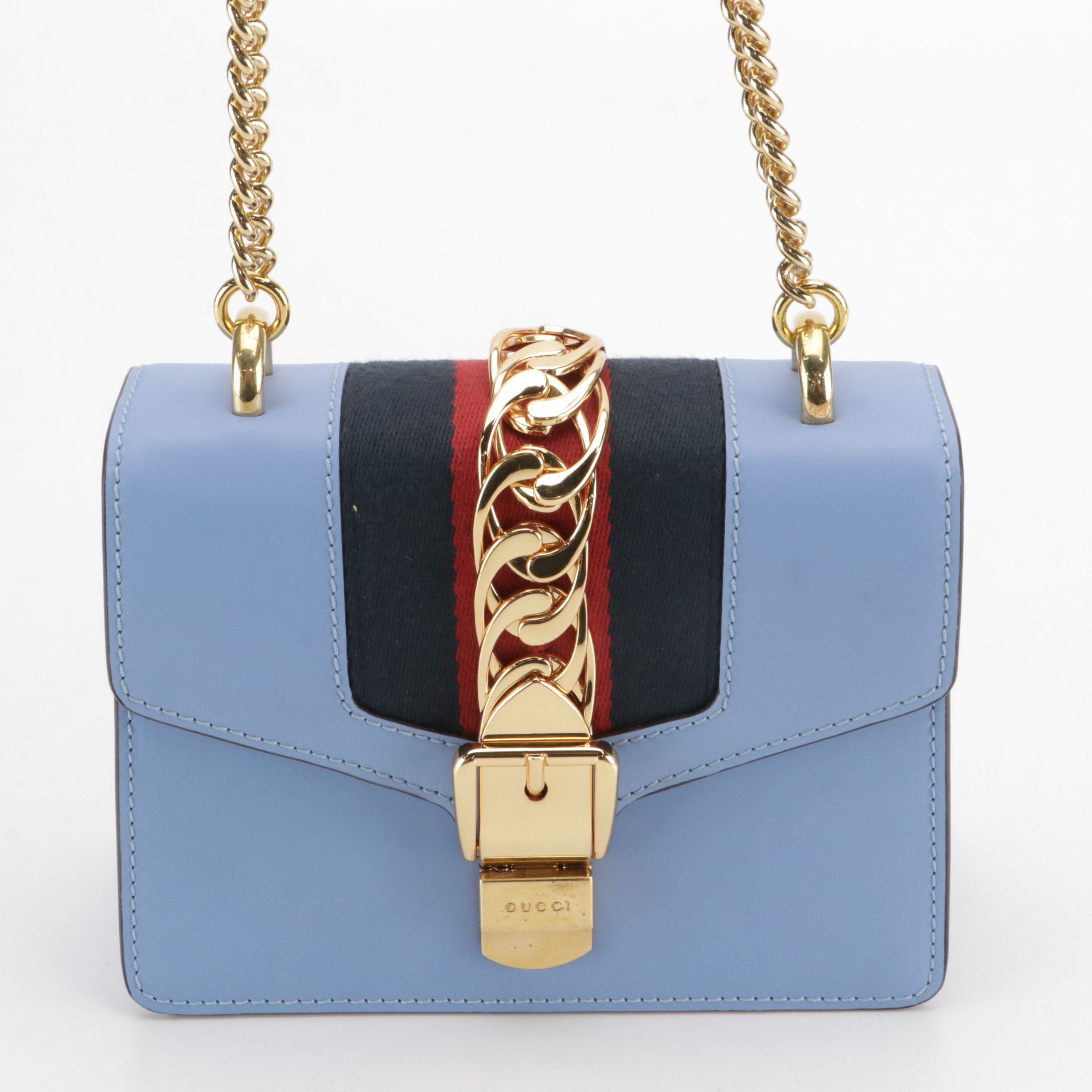 Gucci Sylvie Mini Blue Leather Convertible Bag