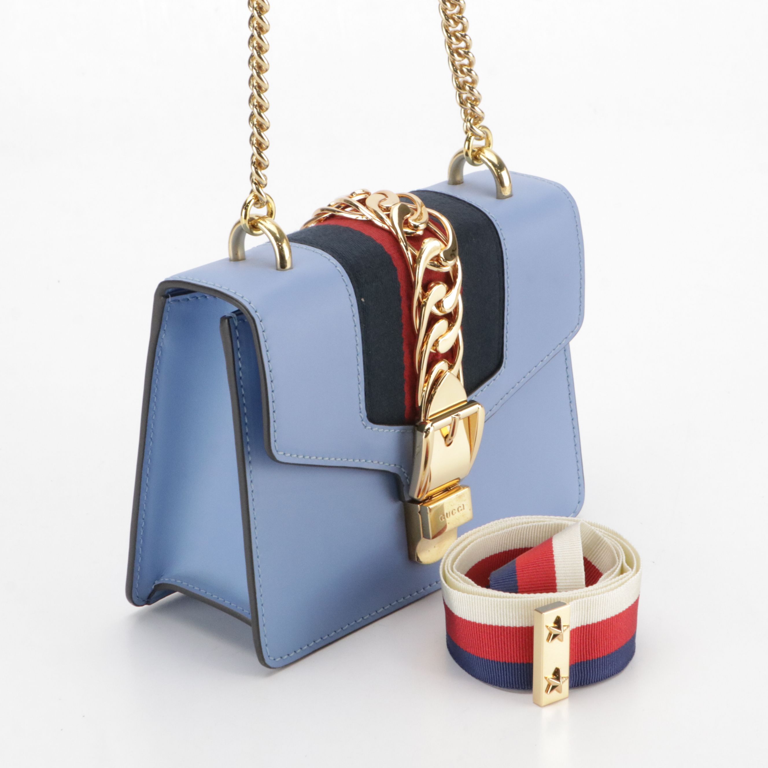 Gucci Sylvie Mini Blue Leather Convertible Bag