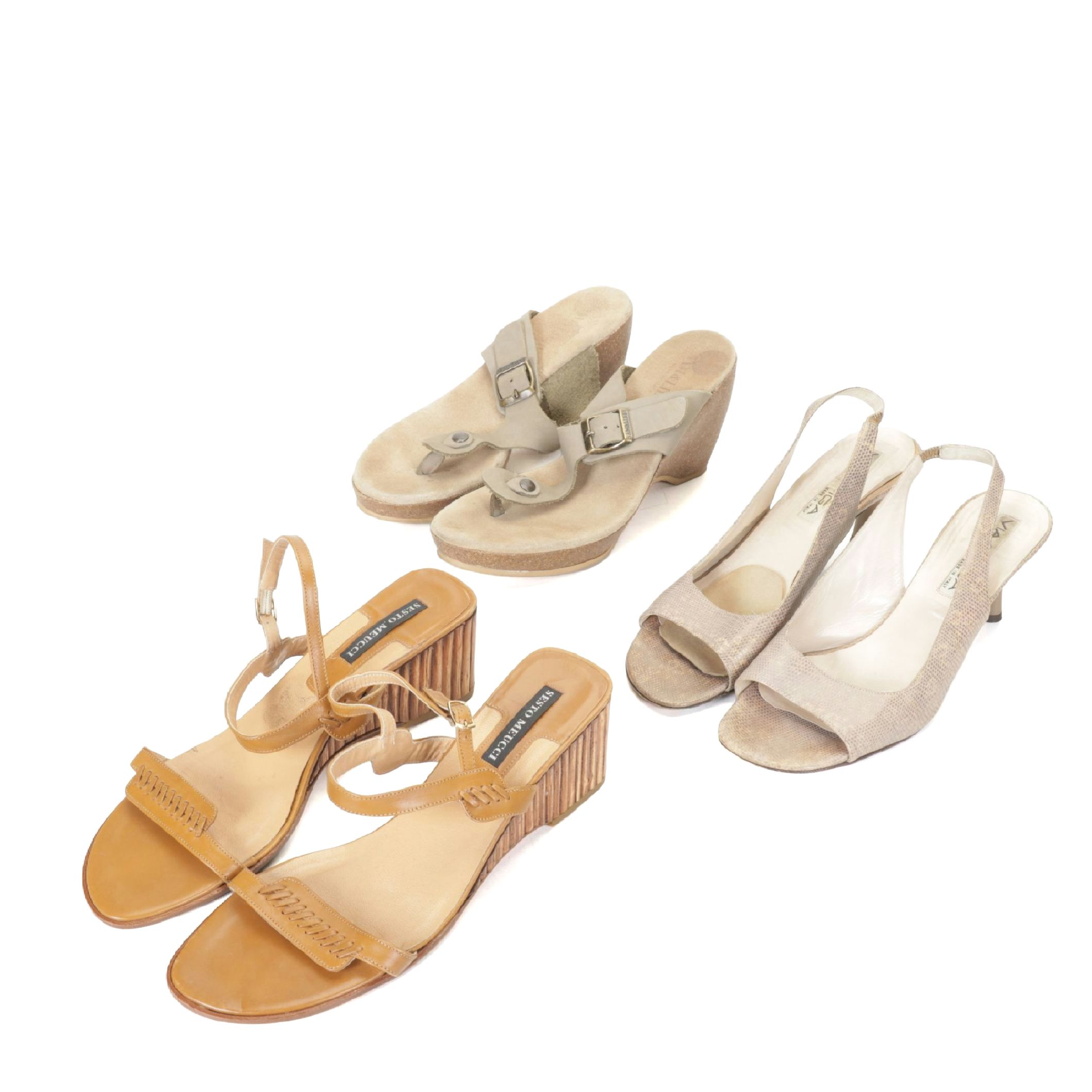 Sesto Meucci Wood Grain Wedge, Via Spiga Snakeskin Embossed & Cork Sandals