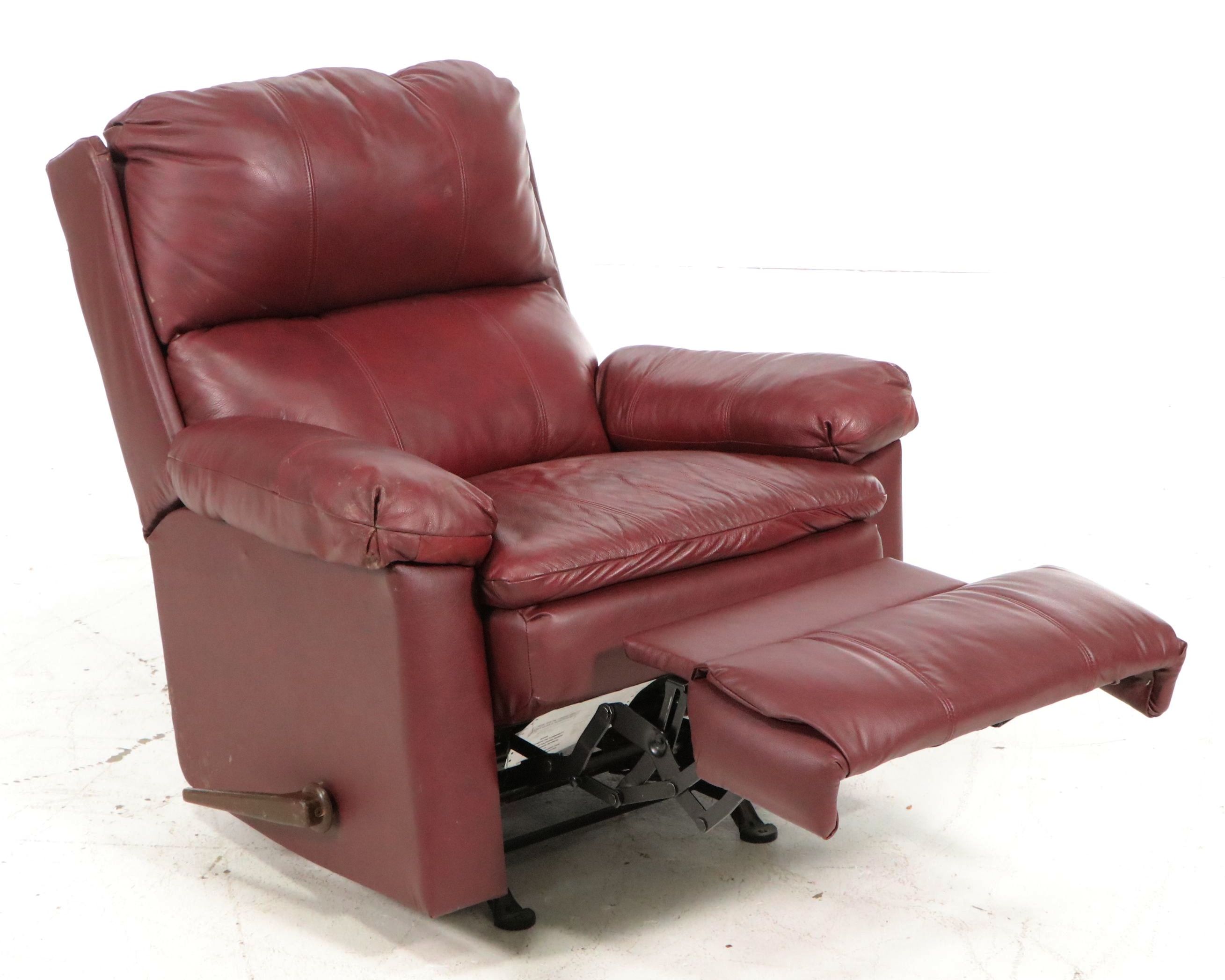 Contemporary Burgundy Leather Rocker Recliner