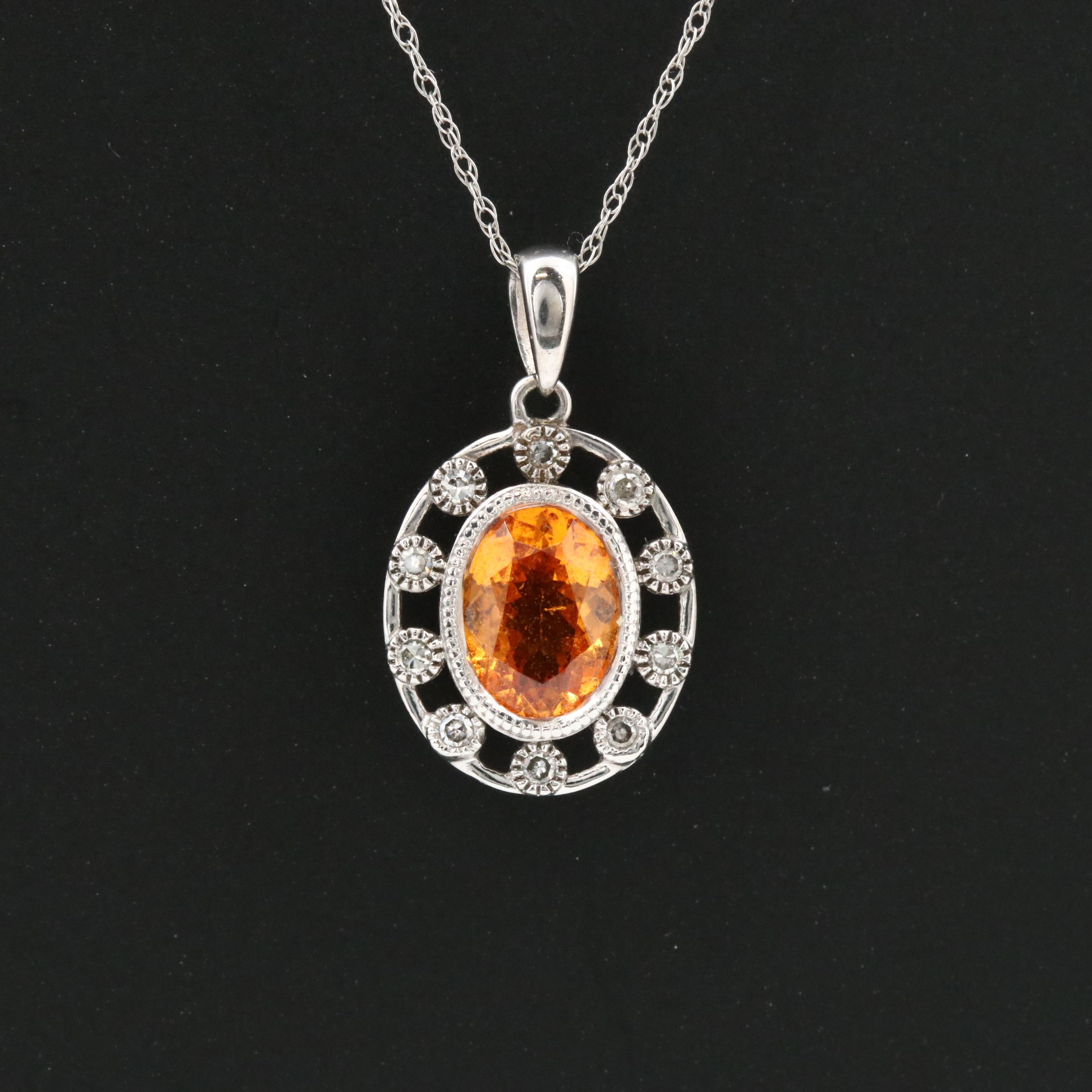 14K Spessartine Garnet and Diamond Pendant Necklace
