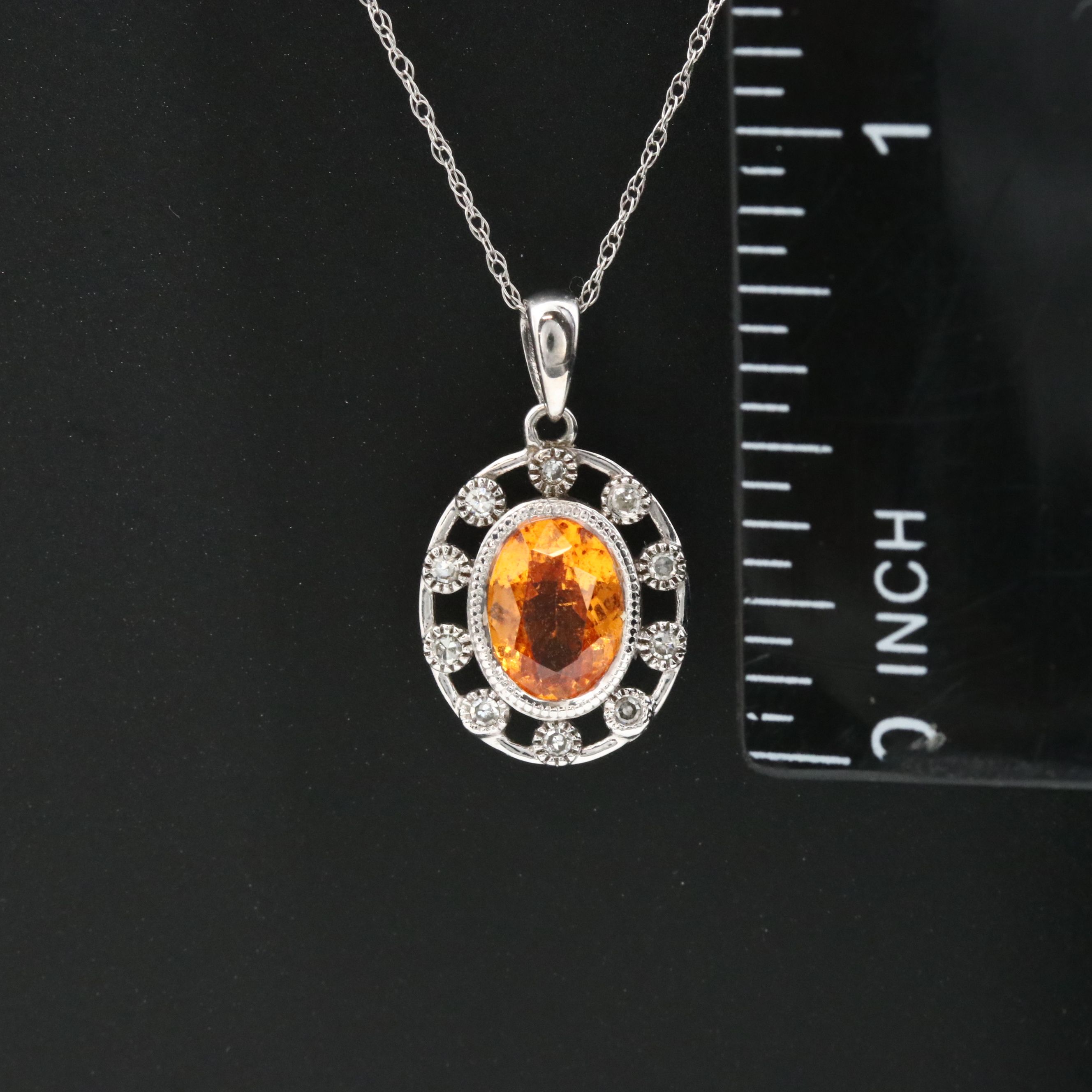 14K Spessartine Garnet and Diamond Pendant Necklace