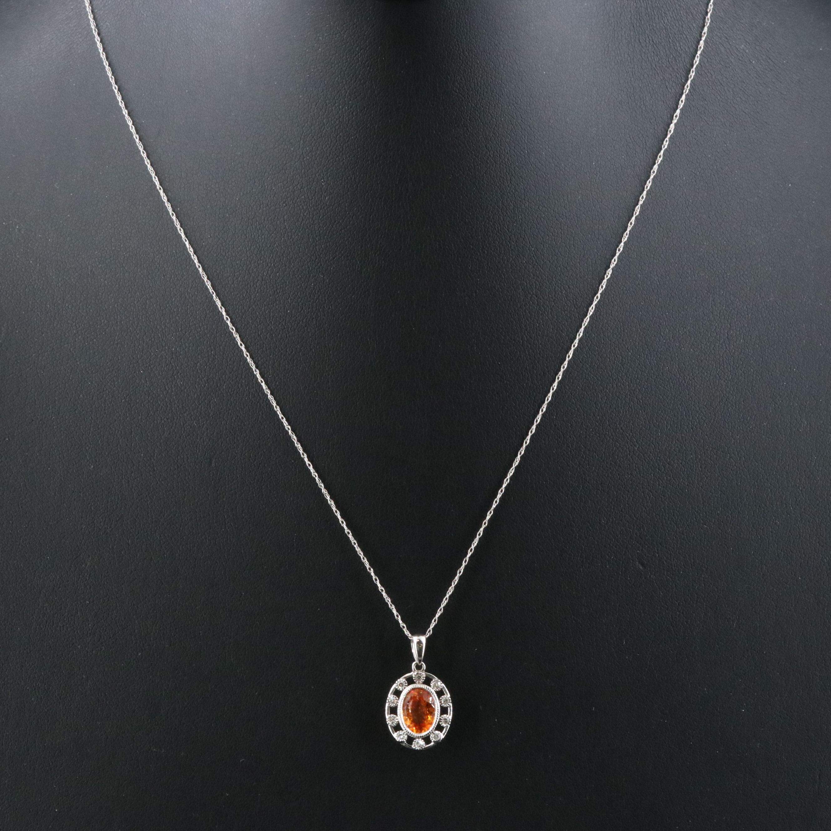 14K Spessartine Garnet and Diamond Pendant Necklace