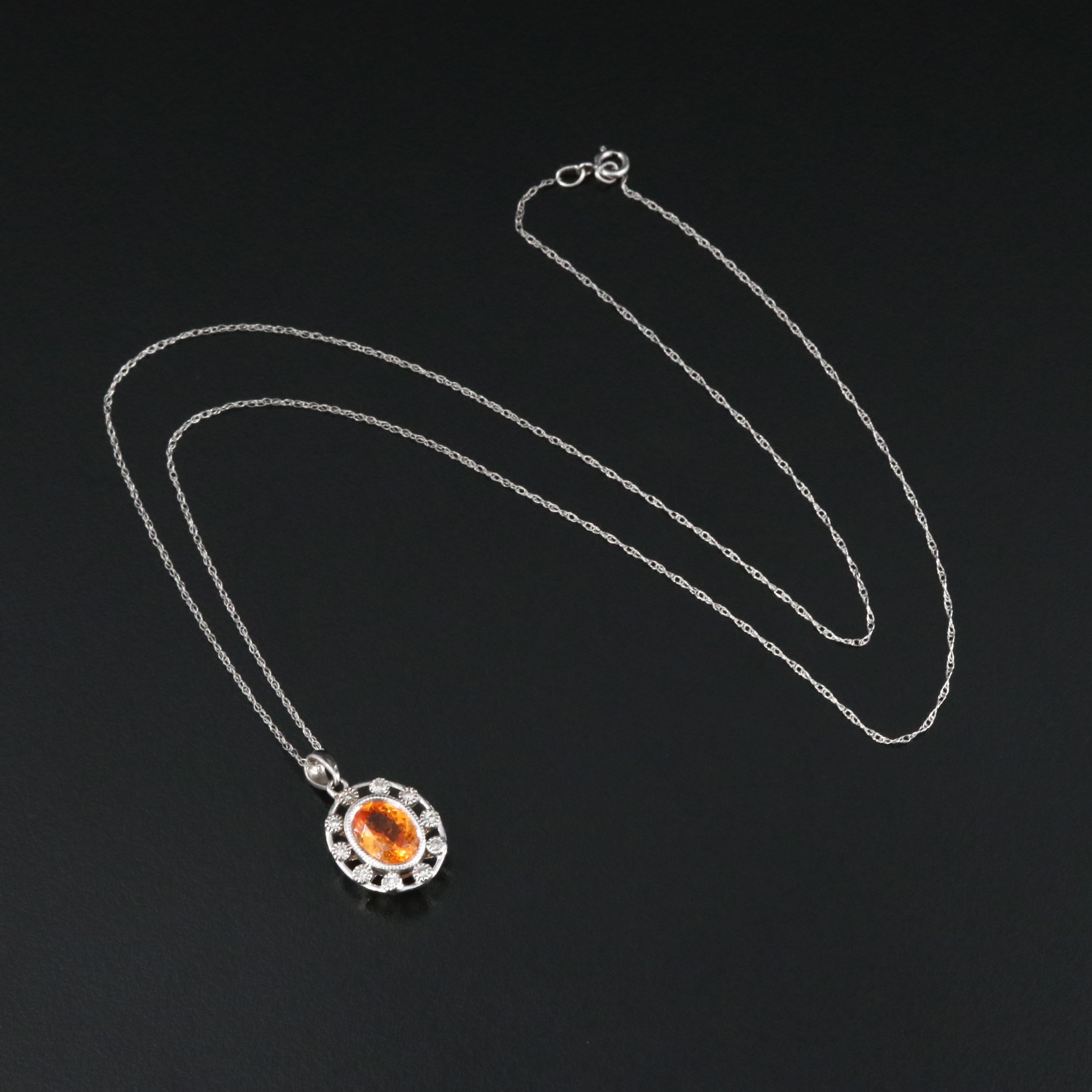 14K Spessartine Garnet and Diamond Pendant Necklace