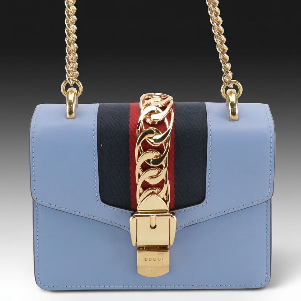 Gucci Sylvie Mini Blue Leather Convertible Bag