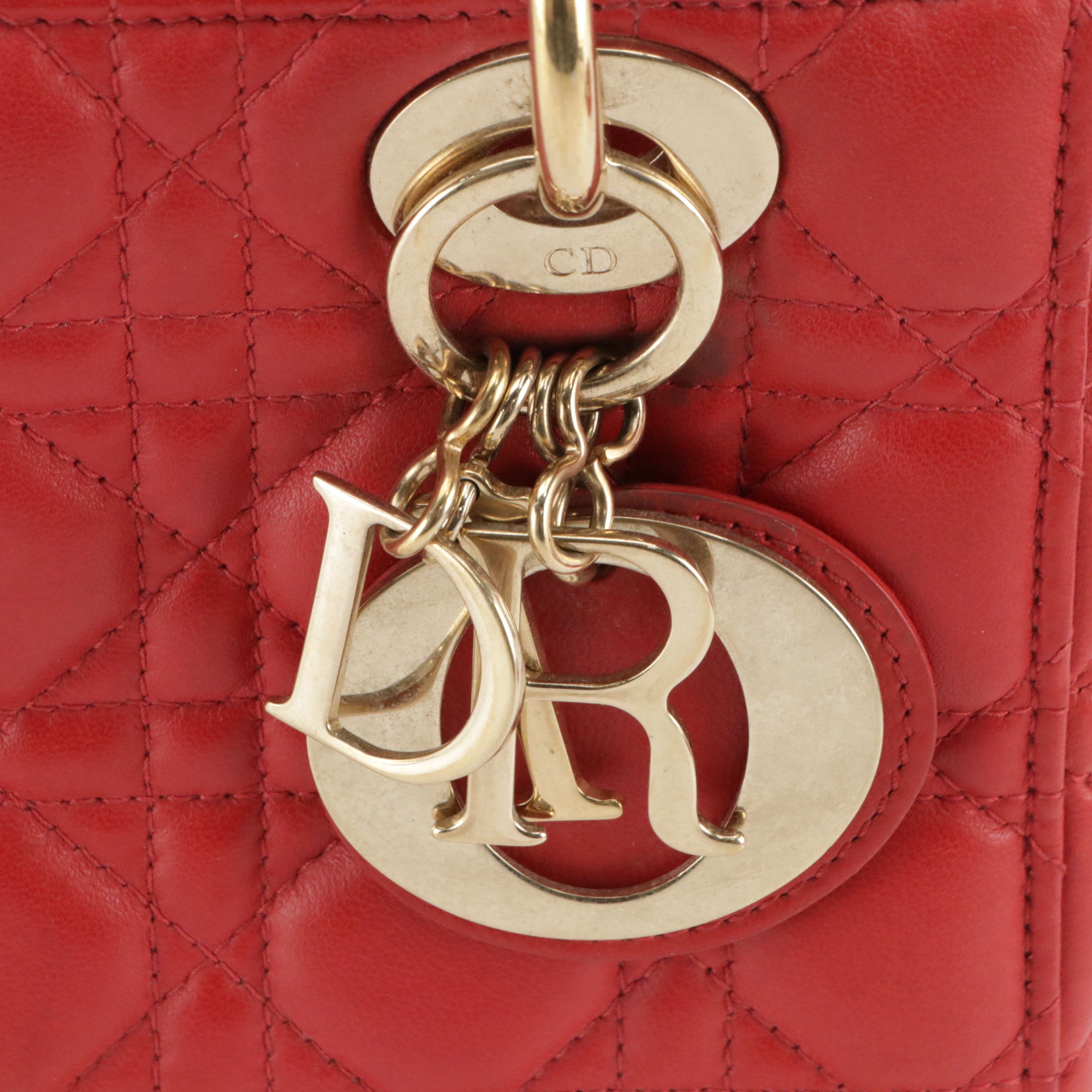 Christian Dior Small Lady Dior Two-Way Bag in Red Cannage Quilted Lambskin