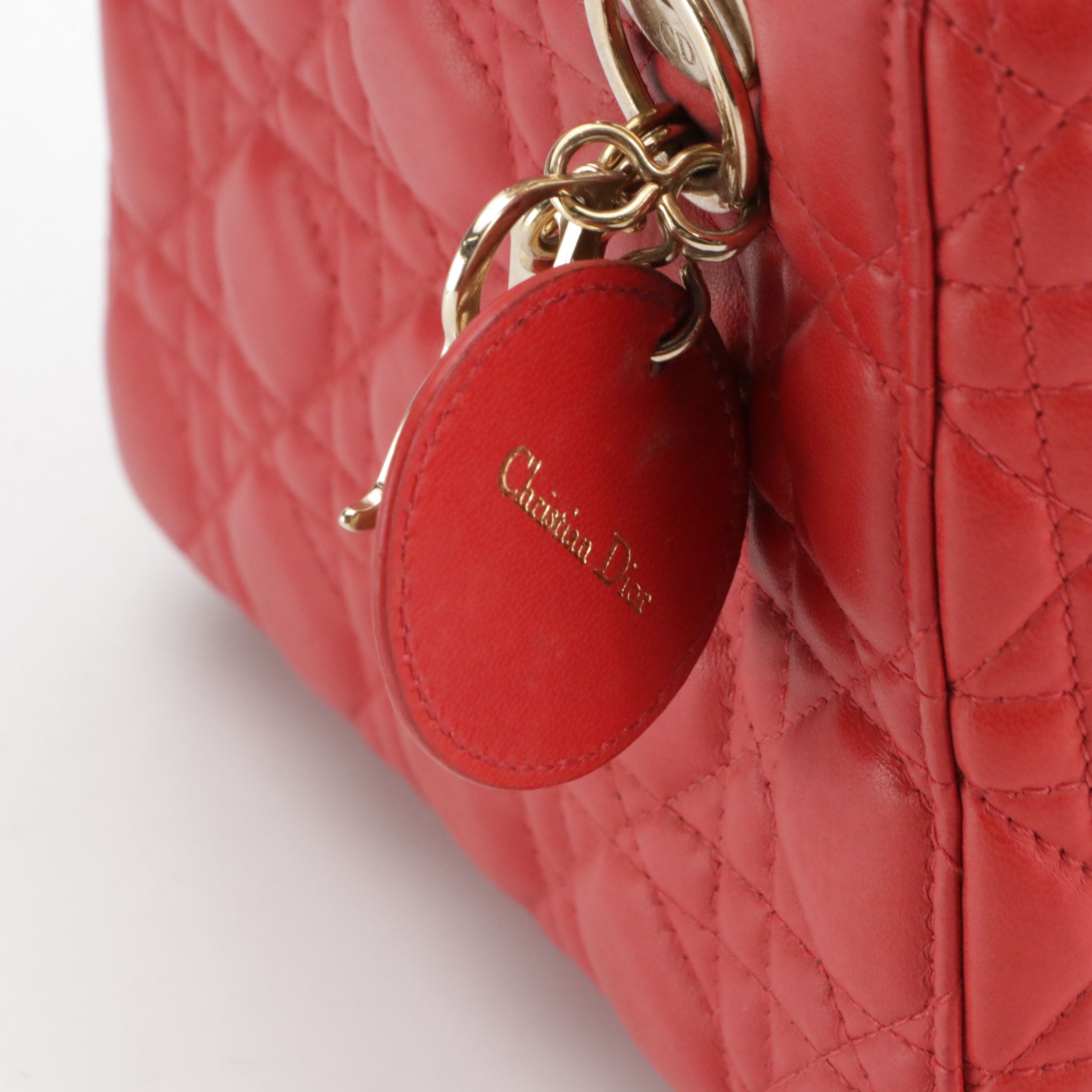 Christian Dior Small Lady Dior Two-Way Bag in Red Cannage Quilted Lambskin
