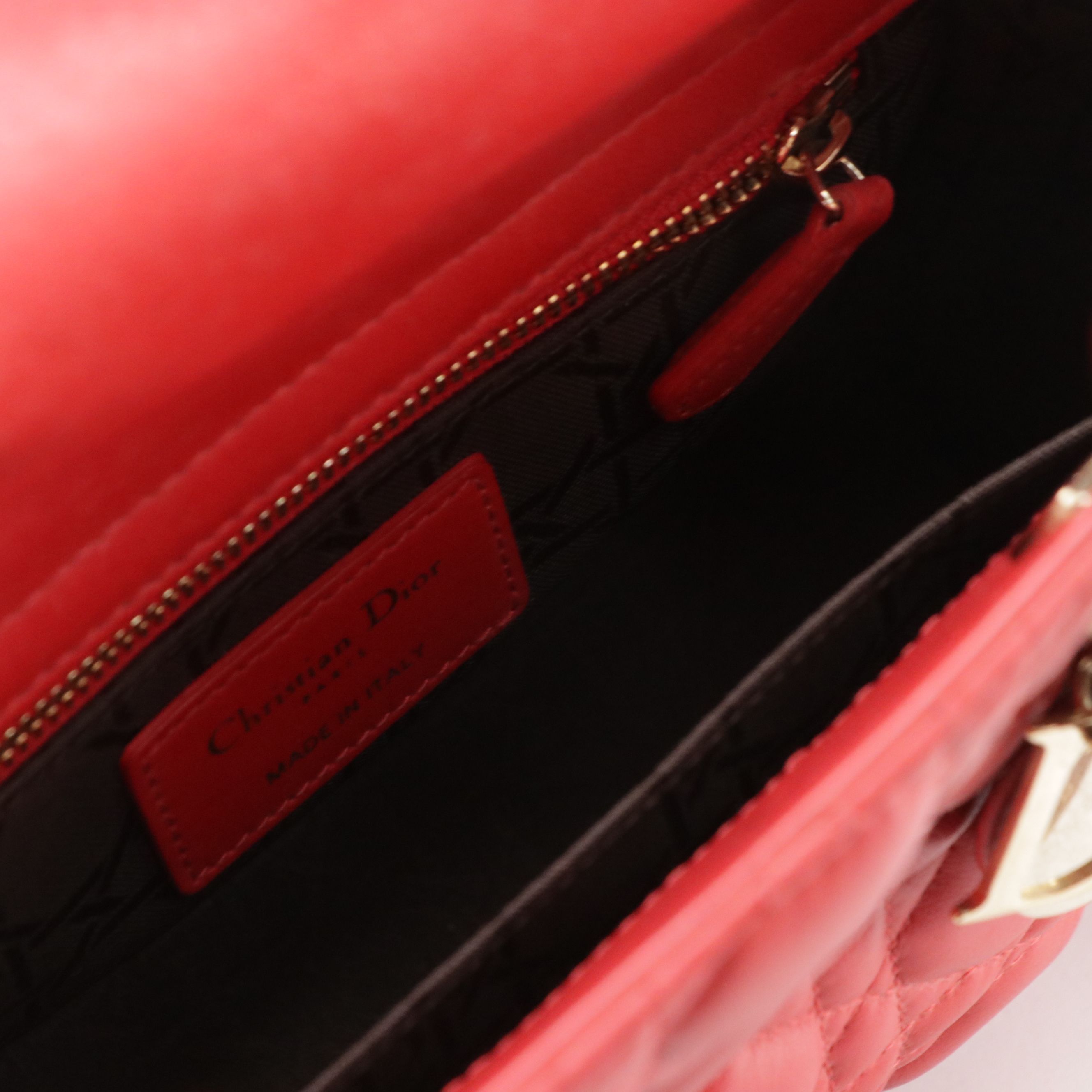 Christian Dior Small Lady Dior Two-Way Bag in Red Cannage Quilted Lambskin
