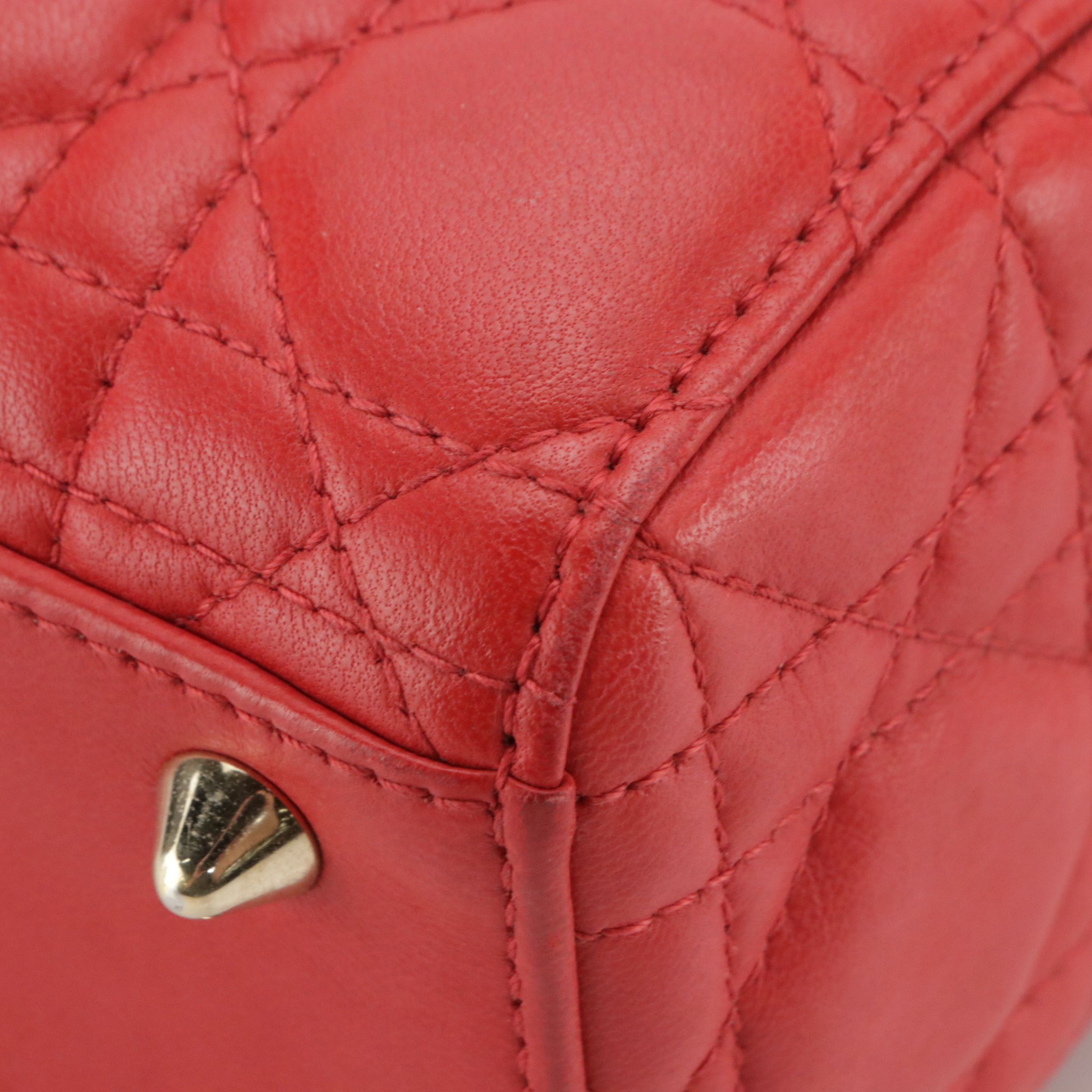 Christian Dior Small Lady Dior Two-Way Bag in Red Cannage Quilted Lambskin