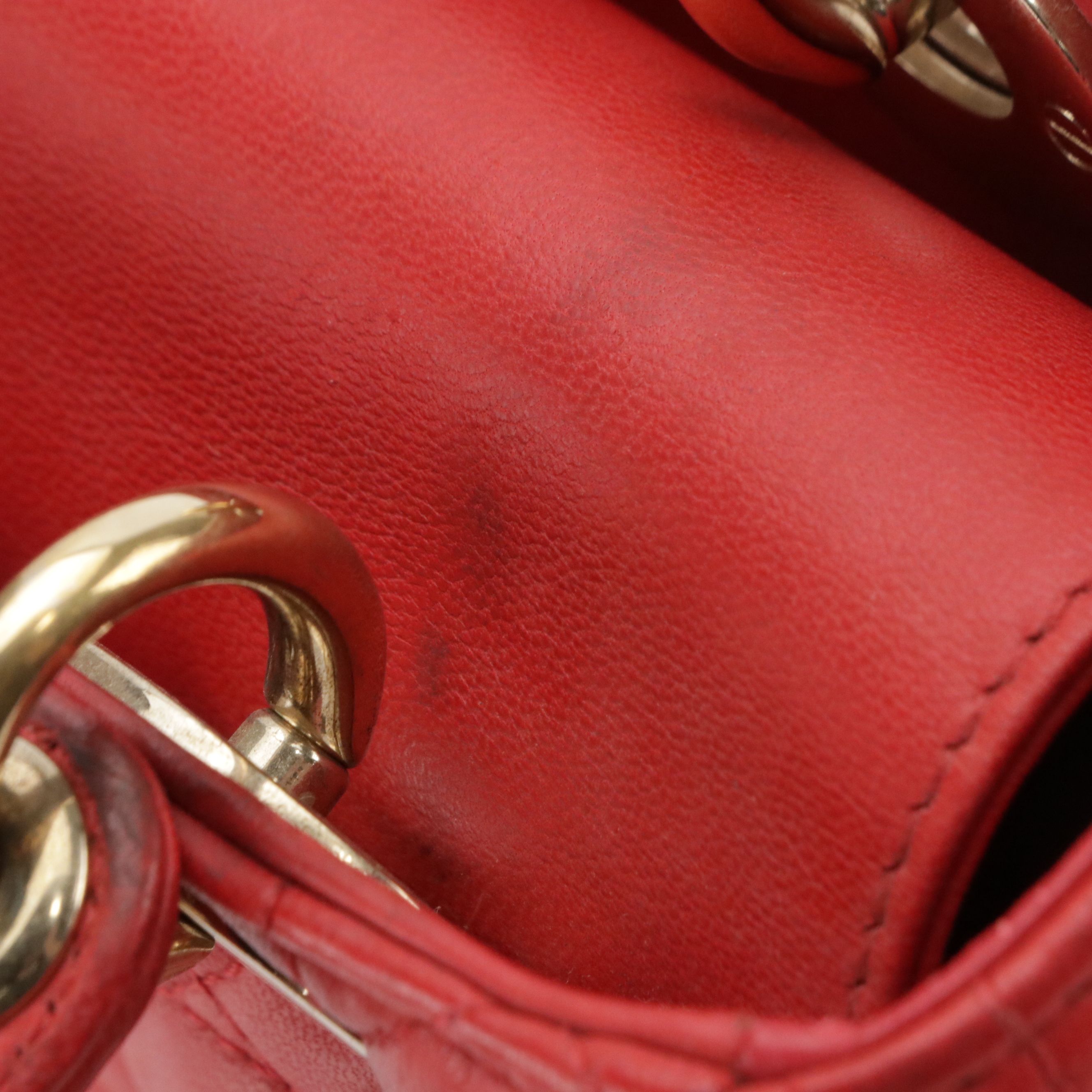 Christian Dior Small Lady Dior Two-Way Bag in Red Cannage Quilted Lambskin