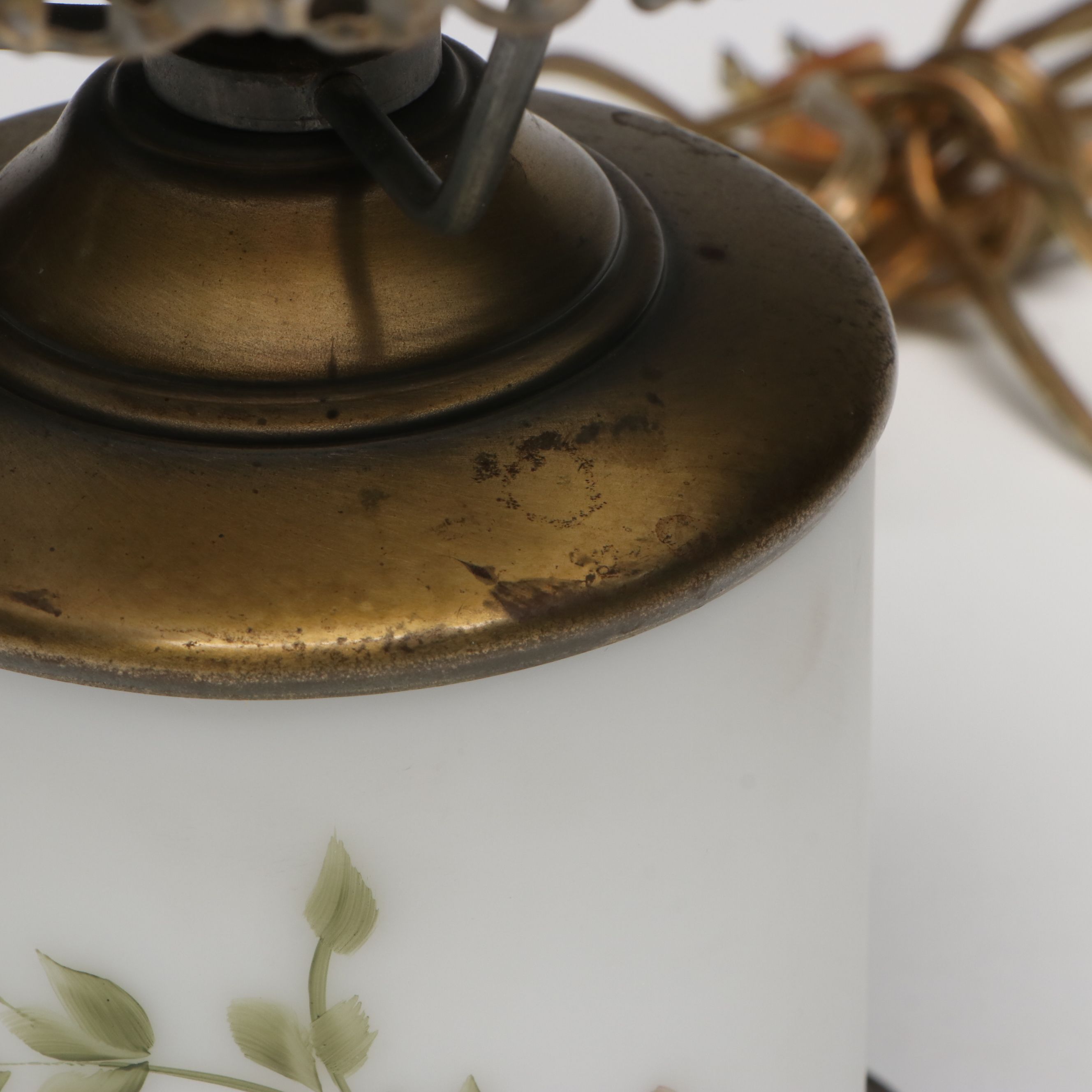 Victorian Style Hand-Painted Floral Milk Glass Parlor Lamp, Late 20th C.