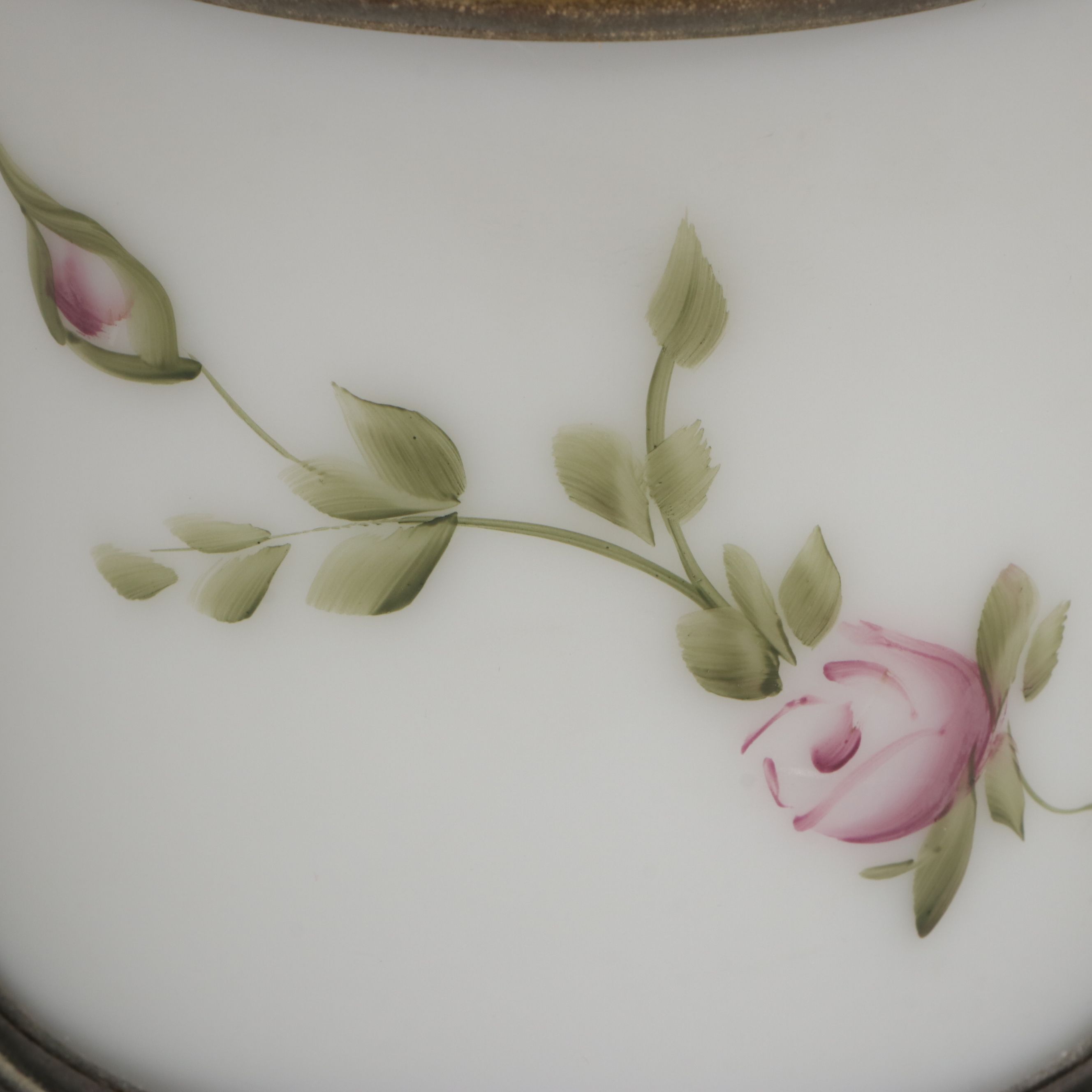 Victorian Style Hand-Painted Floral Milk Glass Parlor Lamp, Late 20th C.