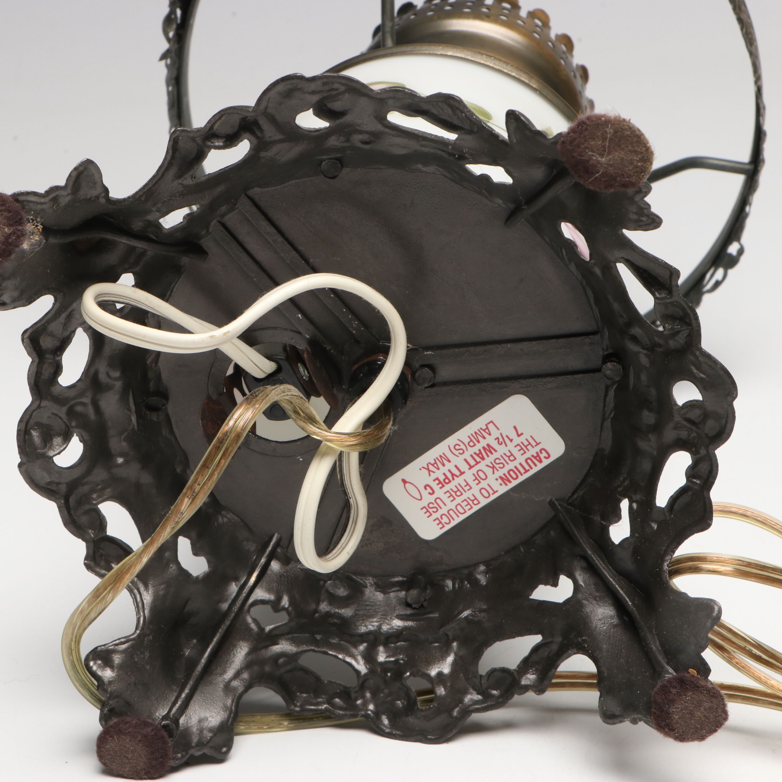 Victorian Style Hand-Painted Floral Milk Glass Parlor Lamp, Late 20th C.