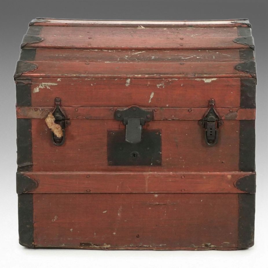 Victorian Flat-Top Steamer Trunk with Iron Strapping, Late 19th Century