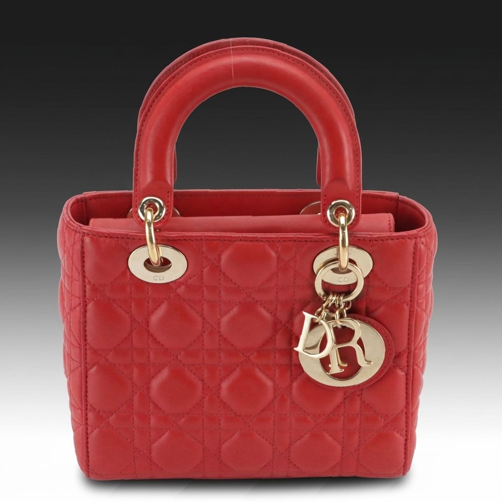 Christian Dior Small Lady Dior Two-Way Bag in Red Cannage Quilted Lambskin