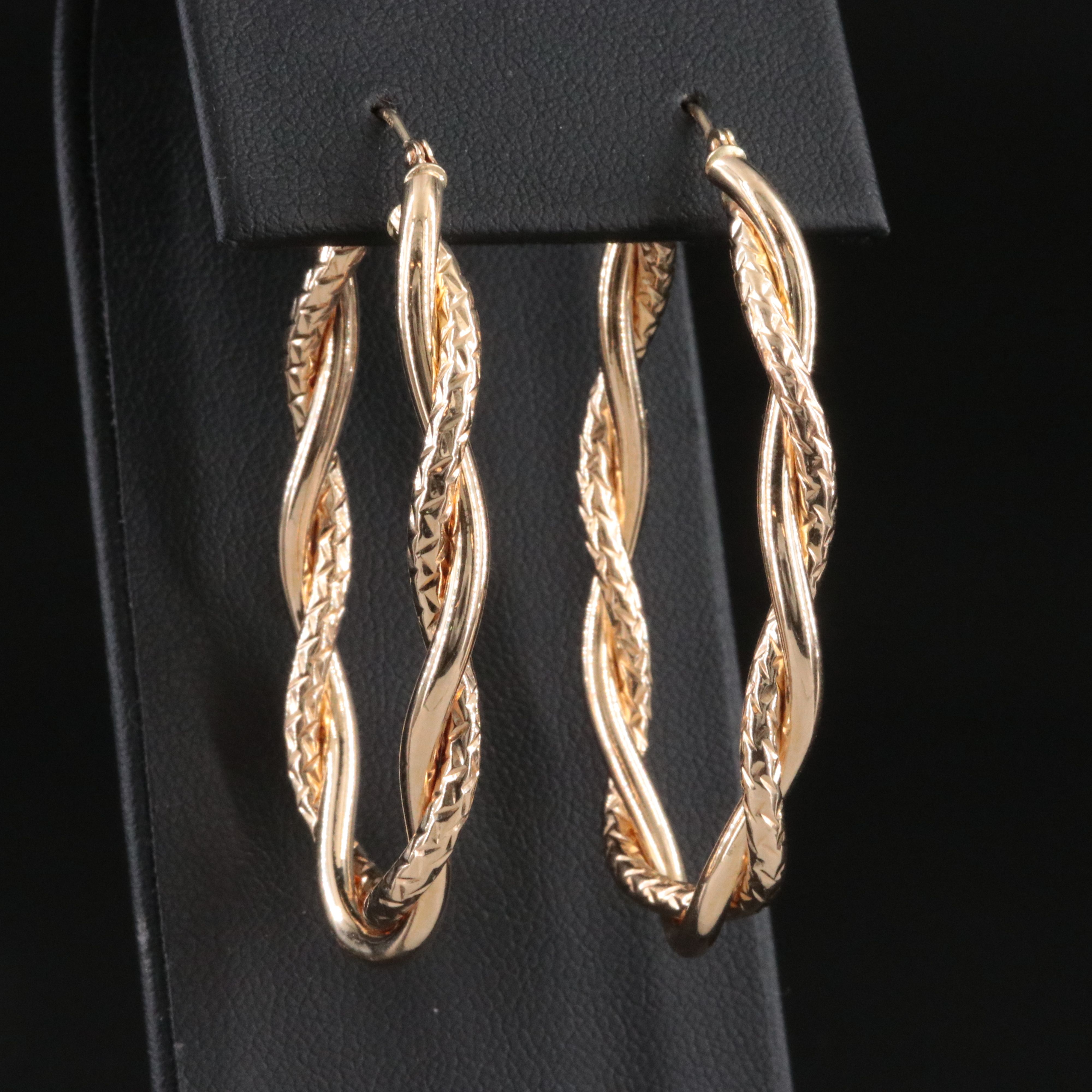 14K Braided Oval Hoop Earrings with Diamond-Cut Finish