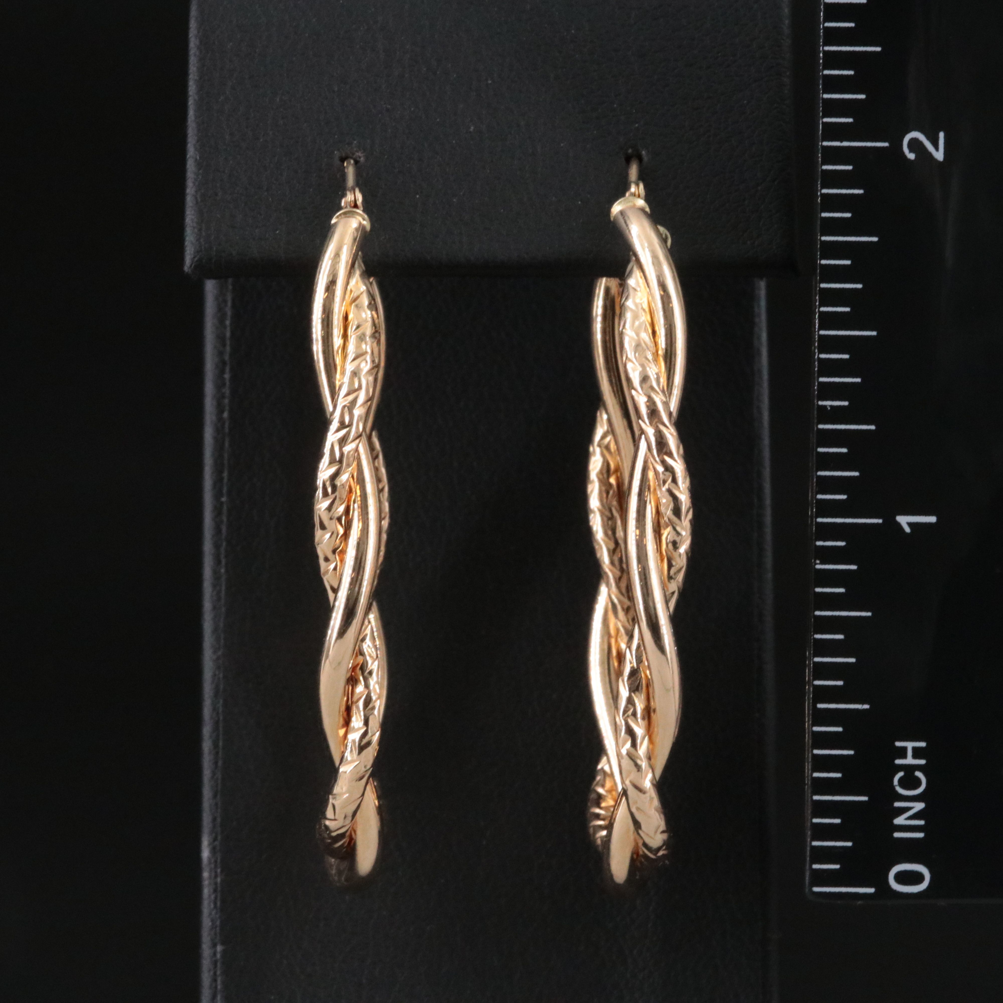 14K Braided Oval Hoop Earrings with Diamond-Cut Finish